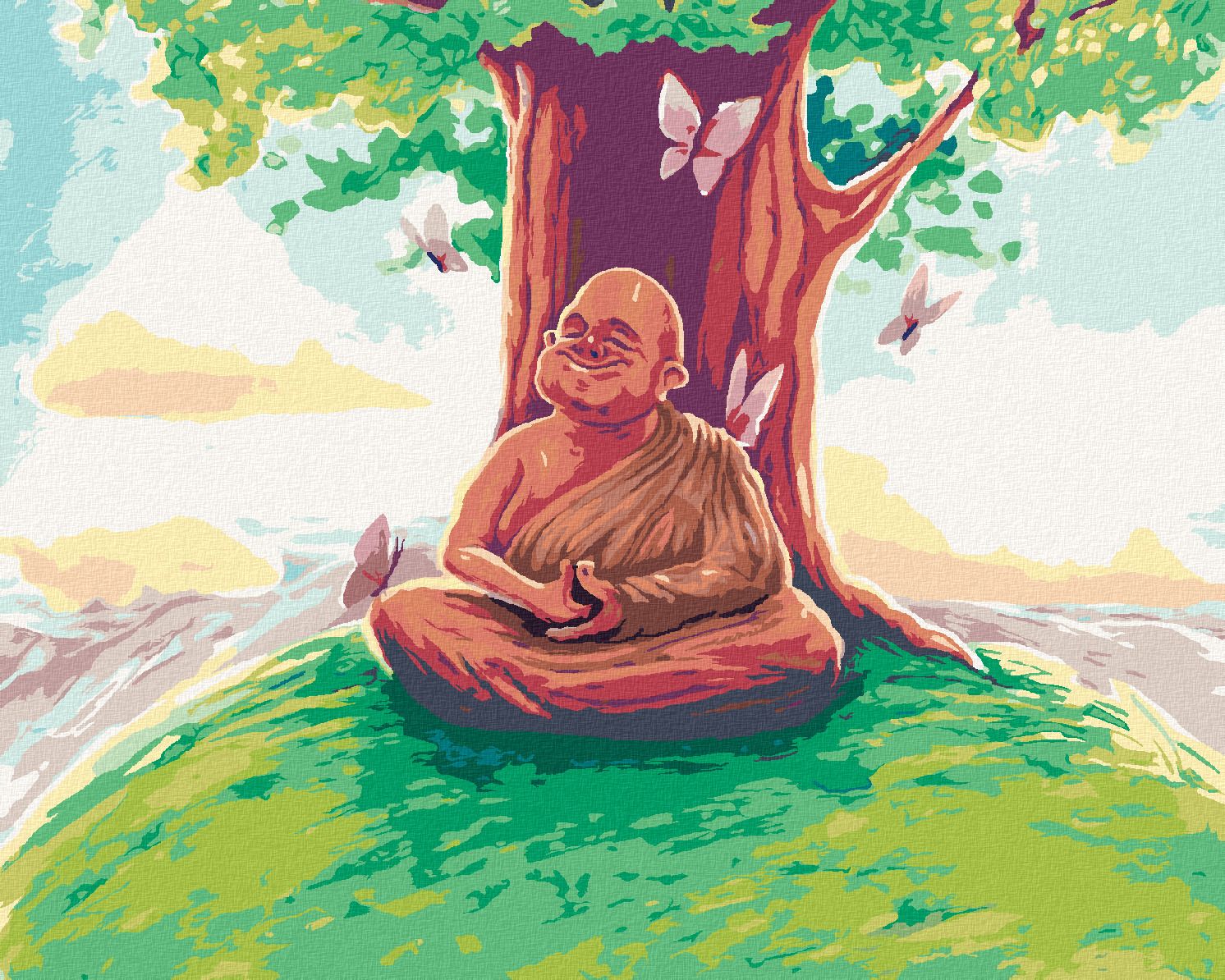 zuty Malování podle čísel - BUDDHA SEDÍCÍ POD STROMEM UMĚNÍ - Rozměr: 40x50 cm, Rámování: Varianta: bez rámu a bez vypnutí plátna - obrázek 1
