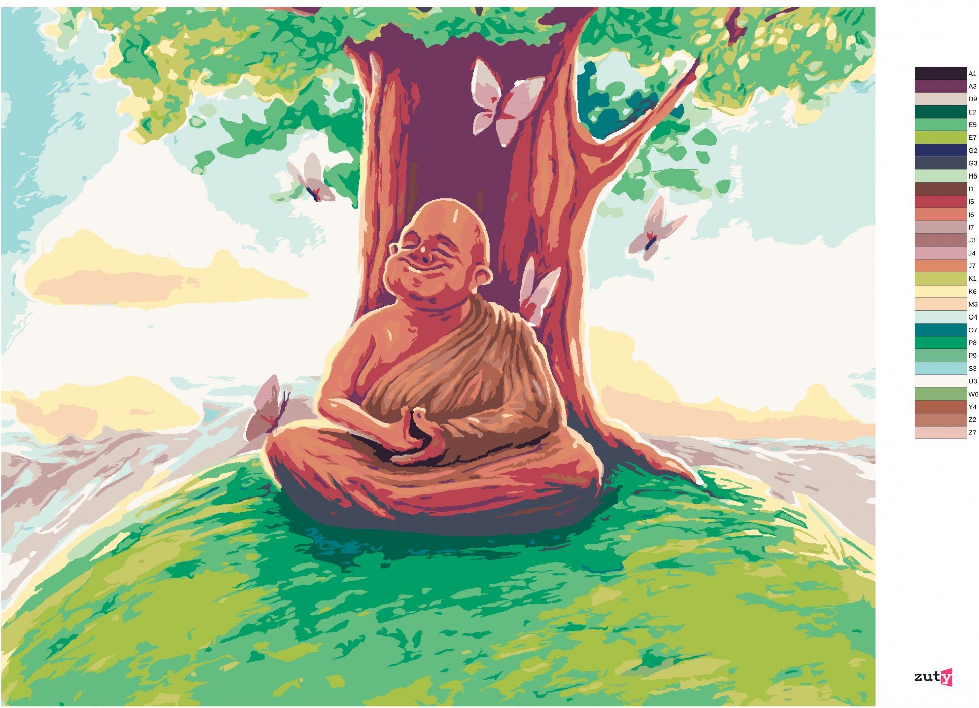 zuty Malování podle čísel - BUDDHA SEDÍCÍ POD STROMEM UMĚNÍ - Rozměr: 40x50 cm, Rámování: Varianta: bez rámu a bez vypnutí plátna - obrázek 10