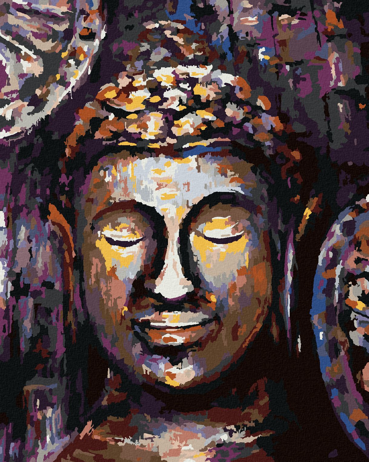 zuty Malování podle čísel - BUDDHA V BARVÁCH - Rozměr: 40x50 cm, Rámování: Varianta: vypnuté plátno na rám - obrázek 1