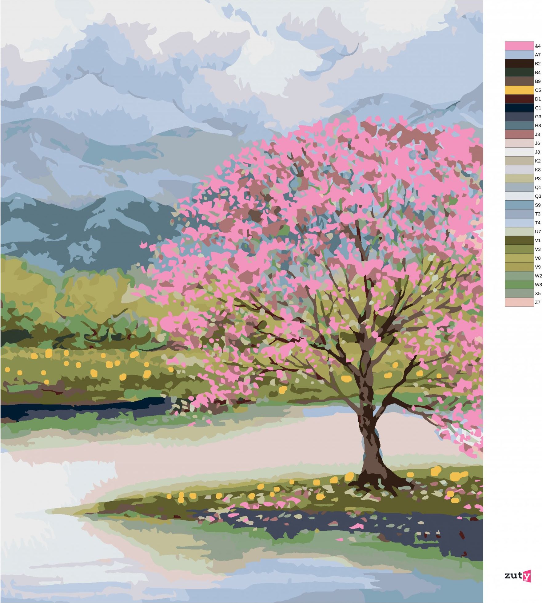 zuty Malování podle čísel - ROZKVETLÁ SAKURA U VODY - Rozměr: 40x50 cm, Rámování: Varianta: vypnuté plátno na rám - obrázek 2
