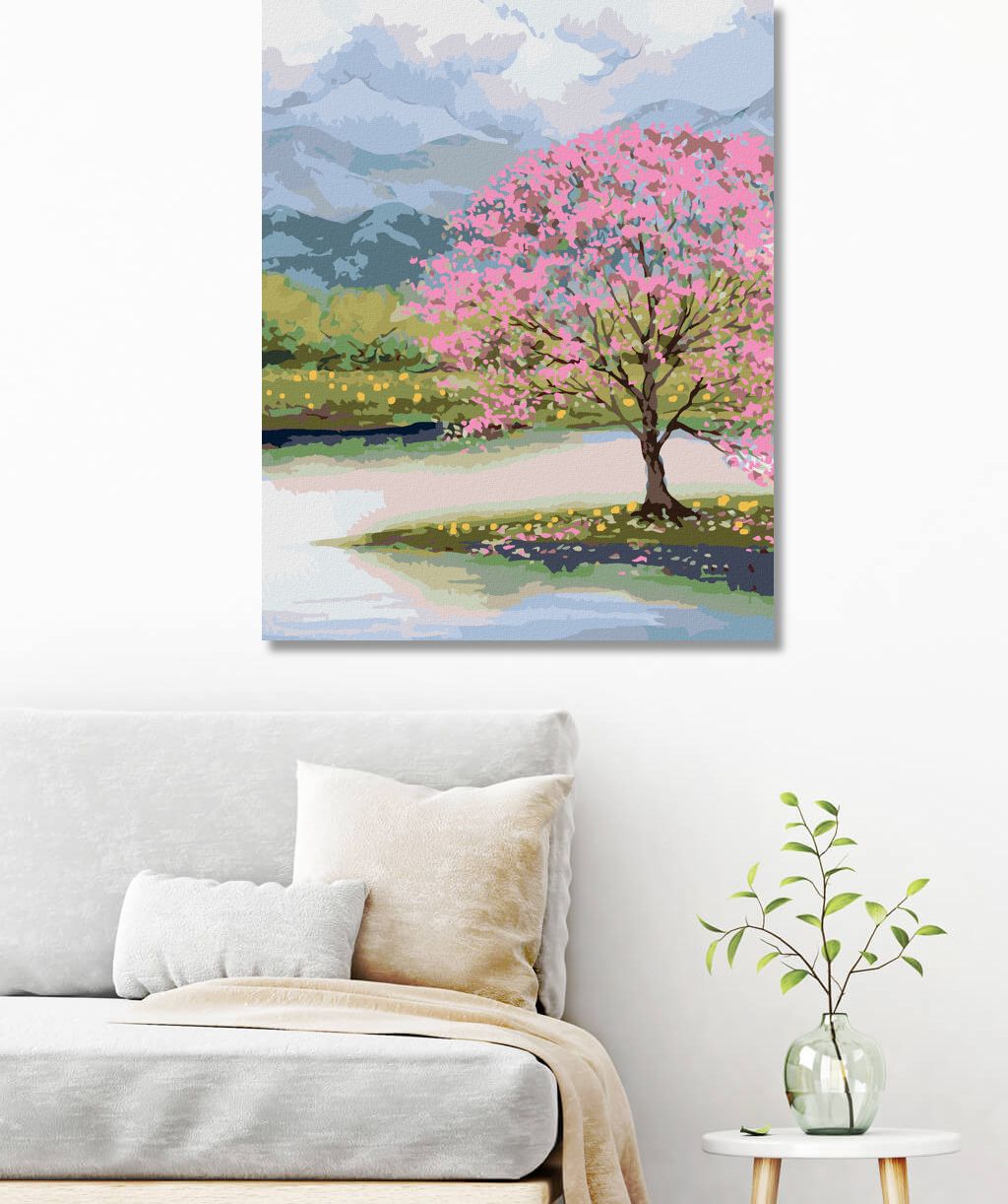zuty Malování podle čísel - ROZKVETLÁ SAKURA U VODY - Rozměr: 40x50 cm, Rámování: Varianta: vypnuté plátno na rám - obrázek 4