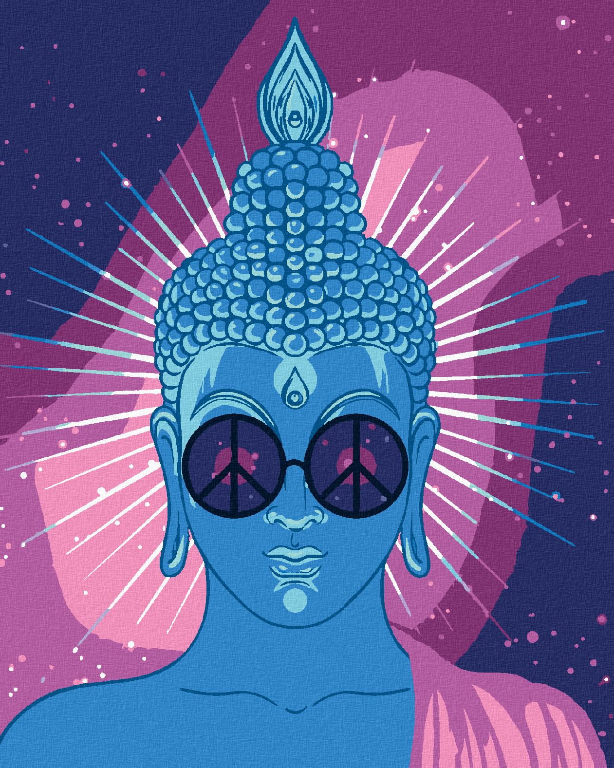 zuty Malování podle čísel - MODRÝ BUDDHA S DUHOVÝMI BRÝLEMI - Rozměr: 40x50 cm, Rámování: Varianta: bez rámu a bez vypnutí plátna - obrázek 1