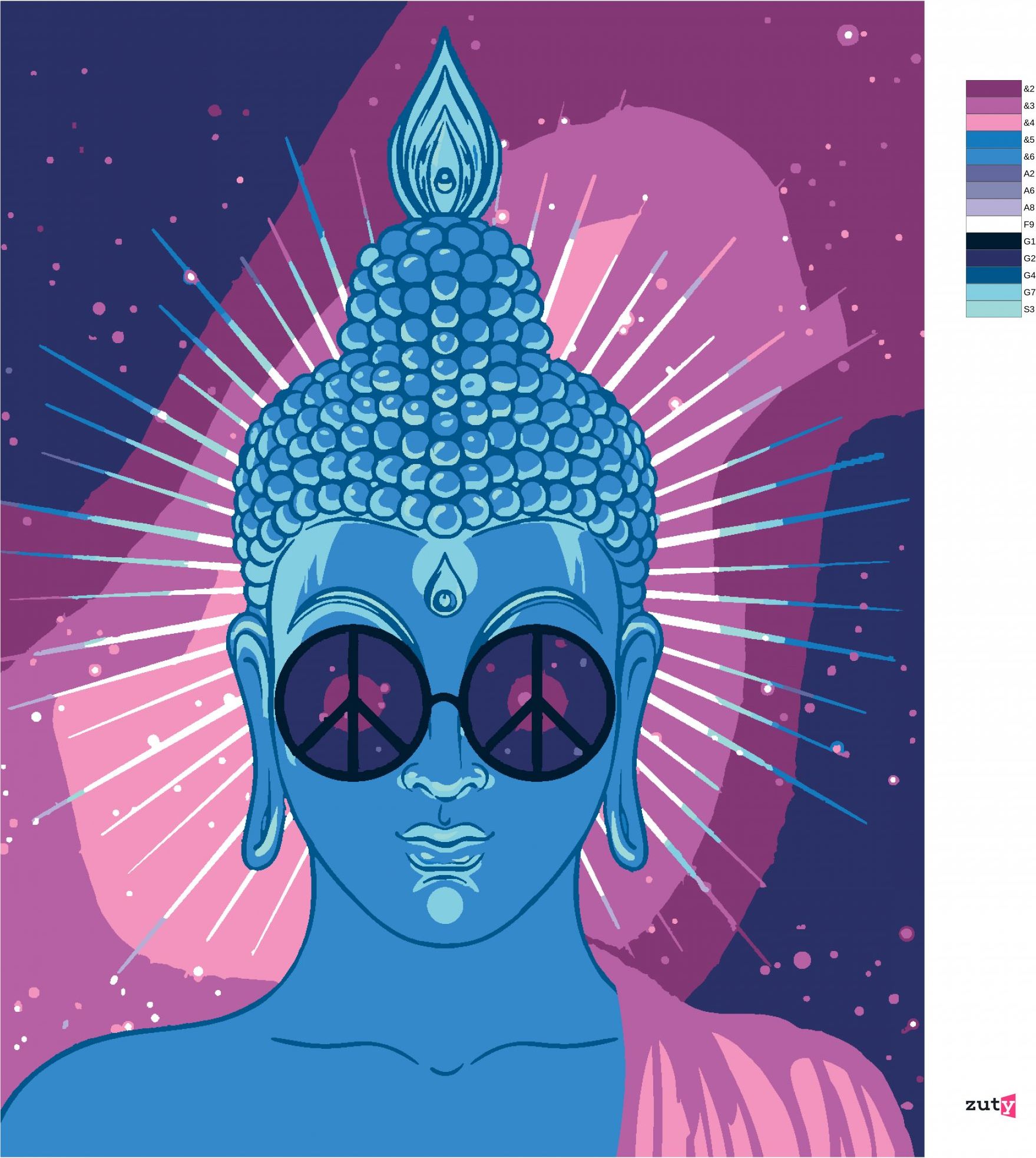 zuty Malování podle čísel - MODRÝ BUDDHA S DUHOVÝMI BRÝLEMI - Rozměr: 40x50 cm, Rámování: Varianta: bez rámu a bez vypnutí plátna - obrázek 4