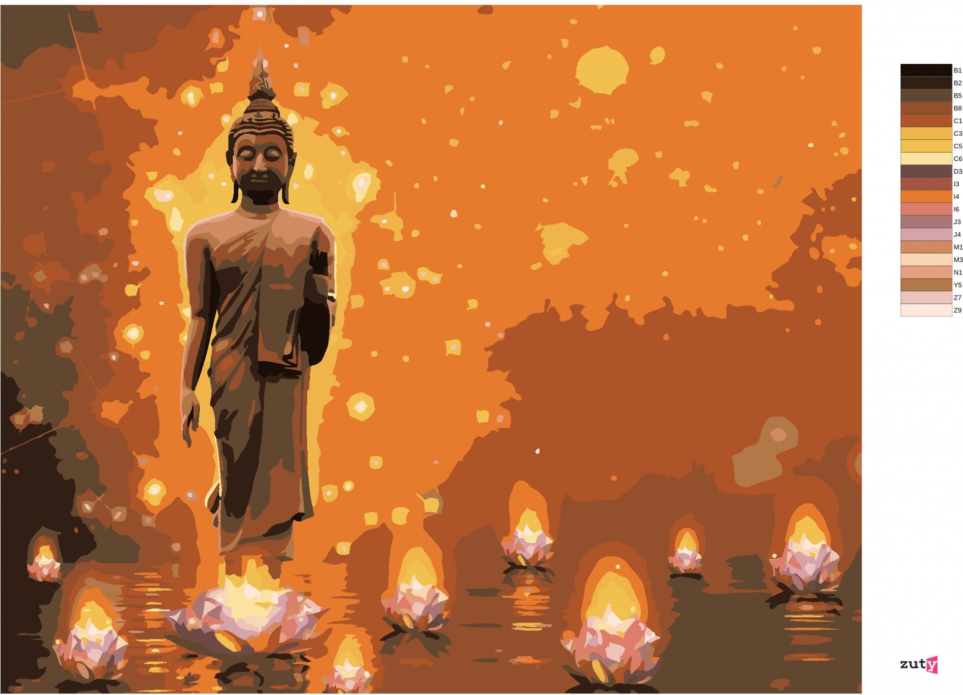zuty Malování podle čísel - BUDDHA S LOTUSY - Rozměr: 40x50 cm, Rámování: Varianta: vypnuté plátno na rám - obrázek 6