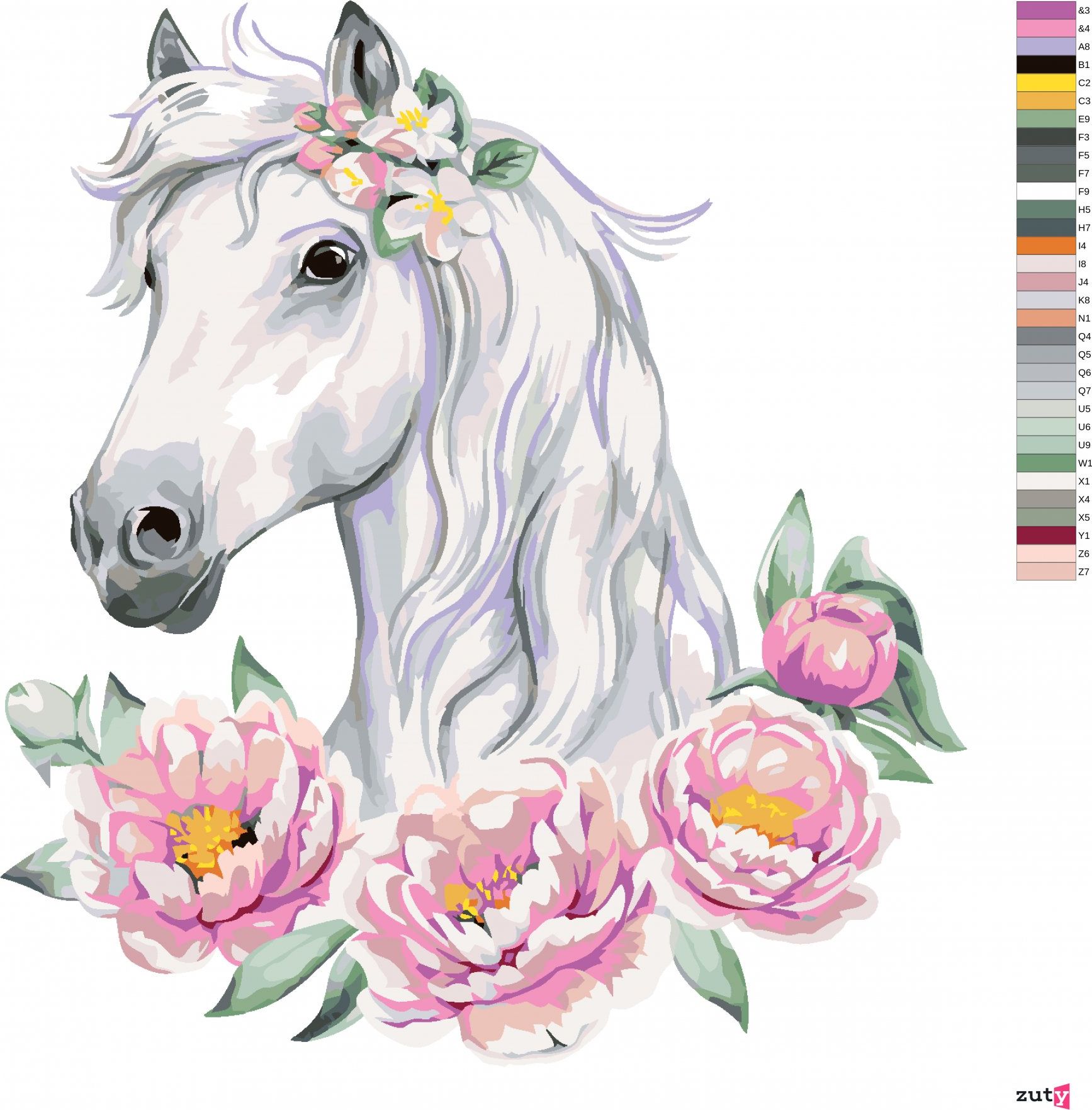 zuty Malování podle čísel - BÍLÝ KŮN S PIVOŇKAMI - Rozměr: 40x50 cm, Rámování: Varianta: bez rámu a bez vypnutí plátna - obrázek 8