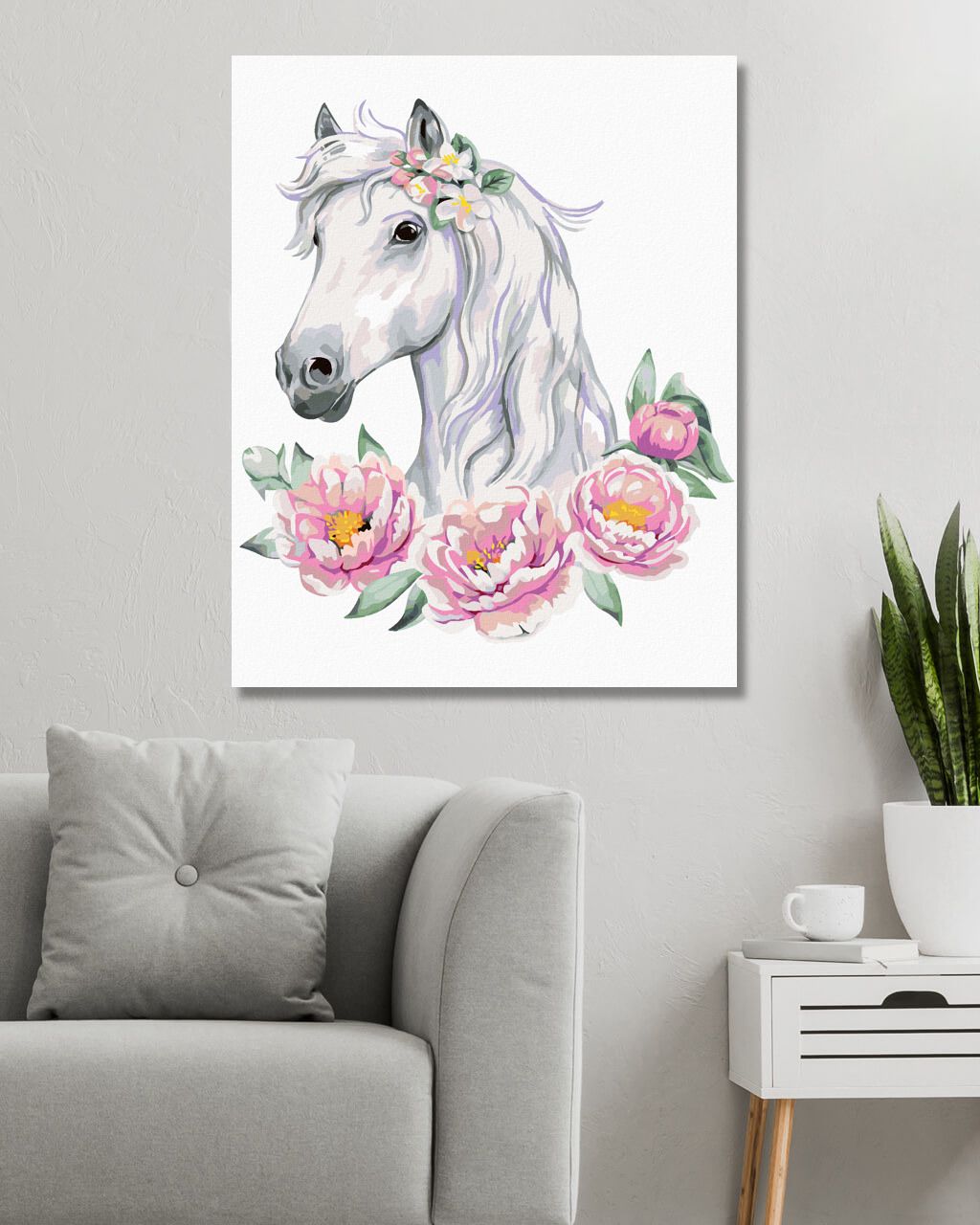 zuty Malování podle čísel - BÍLÝ KŮN S PIVOŇKAMI - Rozměr: 40x50 cm, Rámování: Varianta: bez rámu a bez vypnutí plátna - obrázek 9