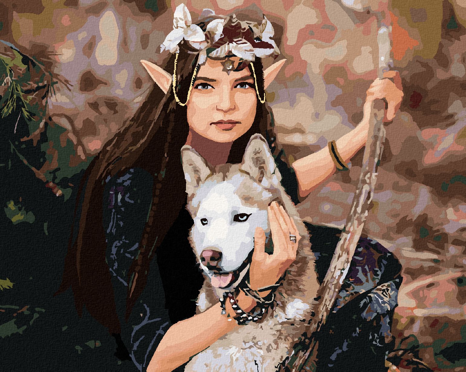 zuty Malování podle čísel - ELFÍ PRINCEZNA A VLK - Rozměr: 40x50 cm, Rámování: Varianta: vypnuté plátno na rám - obrázek 1