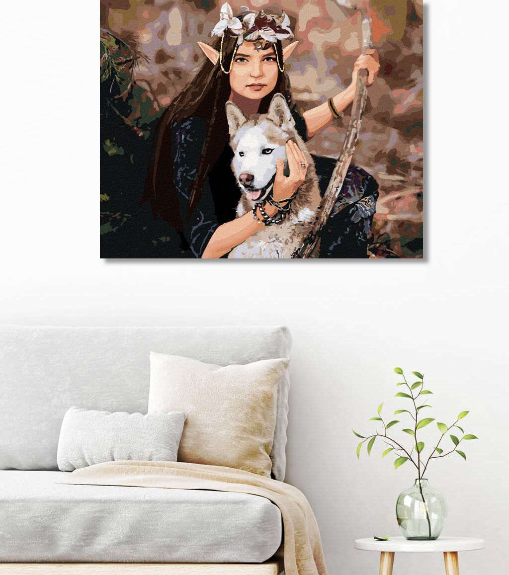 zuty Malování podle čísel - ELFÍ PRINCEZNA A VLK - Rozměr: 40x50 cm, Rámování: Varianta: vypnuté plátno na rám - obrázek 2