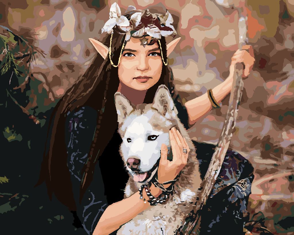 zuty Malování podle čísel - ELFÍ PRINCEZNA A VLK - Rozměr: 40x50 cm, Rámování: Varianta: vypnuté plátno na rám - obrázek 3