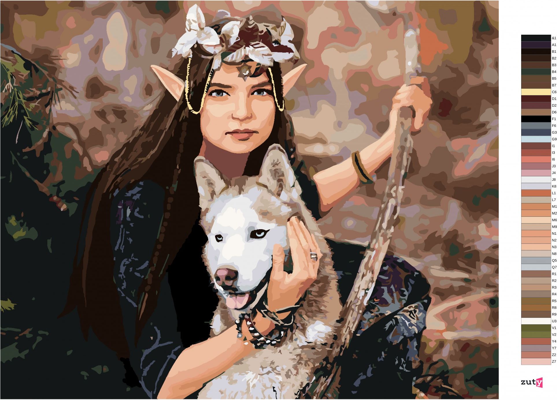 zuty Malování podle čísel - ELFÍ PRINCEZNA A VLK - Rozměr: 40x50 cm, Rámování: Varianta: vypnuté plátno na rám - obrázek 6