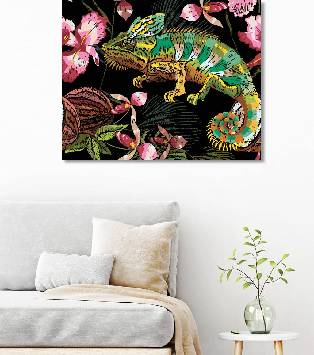 zuty Malování podle čísel - CHAMELEON A ORCHIDEJE - Rozměr: 40x50 cm, Rámování: Varianta: vypnuté plátno na rám - obrázek 3