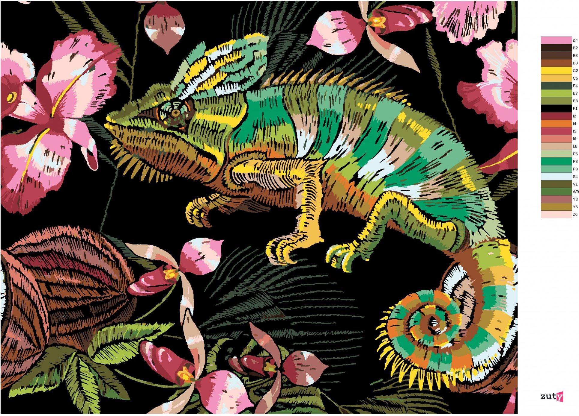 zuty Malování podle čísel - CHAMELEON A ORCHIDEJE - Rozměr: 40x50 cm, Rámování: Varianta: vypnuté plátno na rám - obrázek 7