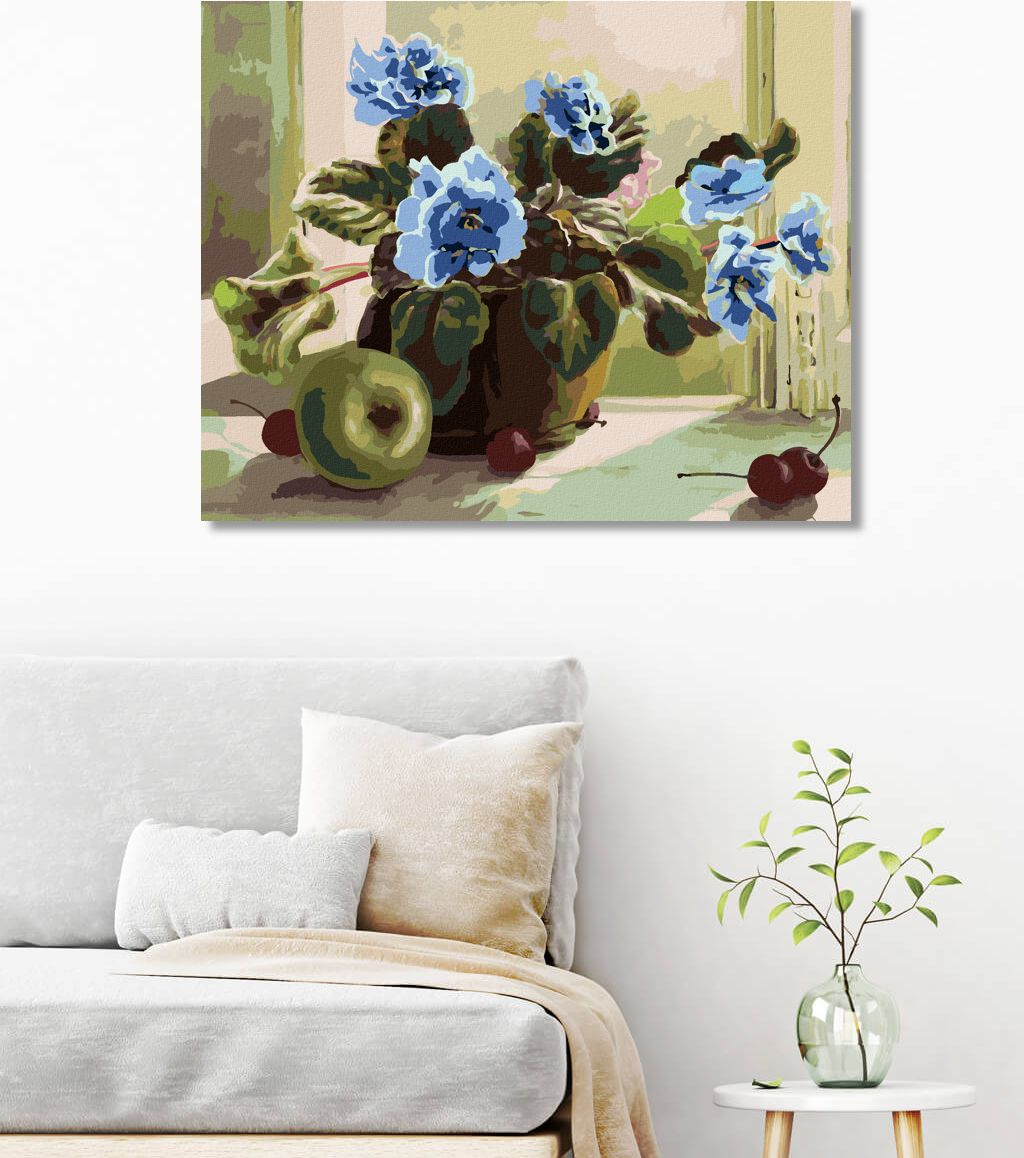 zuty Malování podle čísel - MODRÉ KVĚTINY A OVOCE - Rozměr: 40x50 cm, Rámování: Varianta: vypnuté plátno na rám - obrázek 9