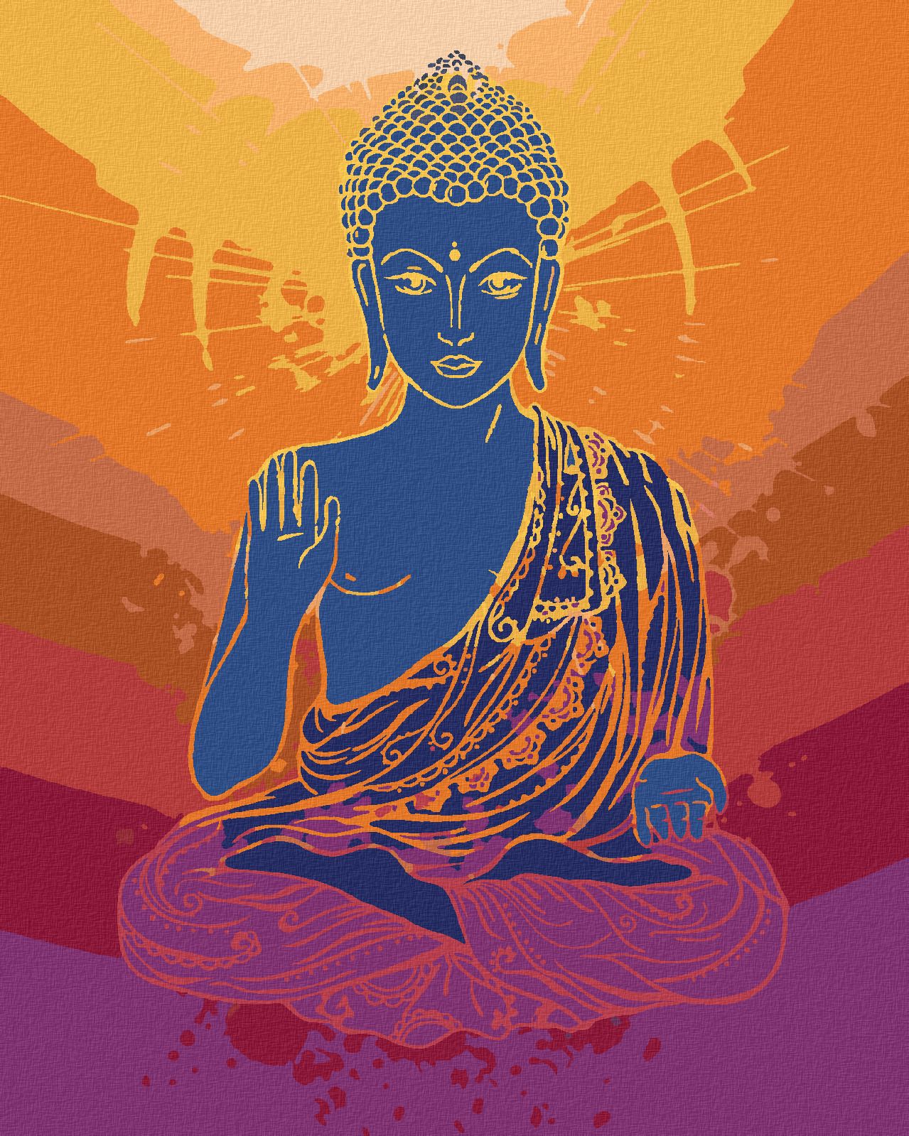 zuty Malování podle čísel - BUDDHA NA ORANŽOVÉM POZADÍ - Rozměr: 40x50 cm, Rámování: Varianta: bez rámu a bez vypnutí plátna - obrázek 1