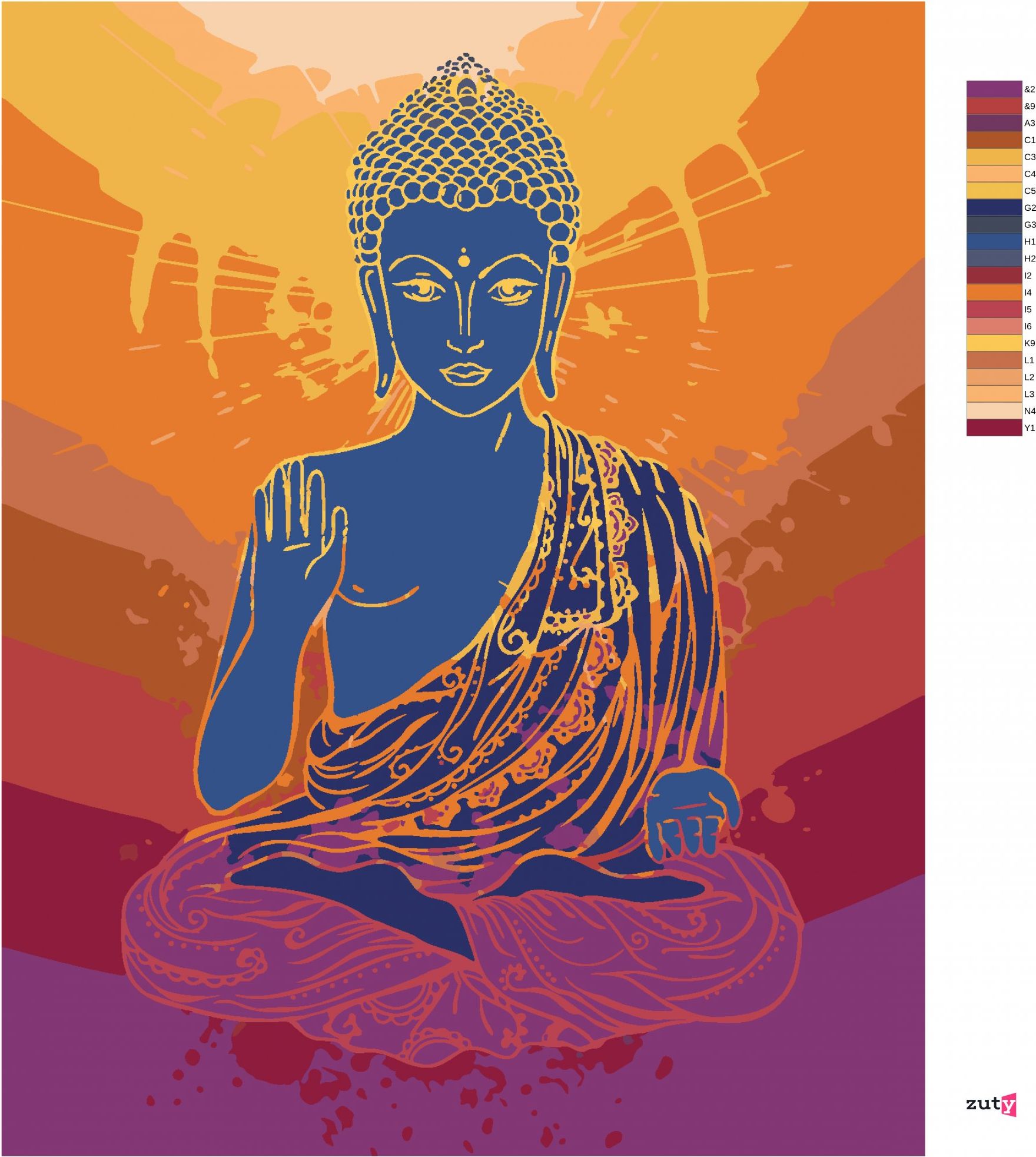 zuty Malování podle čísel - BUDDHA NA ORANŽOVÉM POZADÍ - Rozměr: 40x50 cm, Rámování: Varianta: vypnuté plátno na rám - obrázek 4