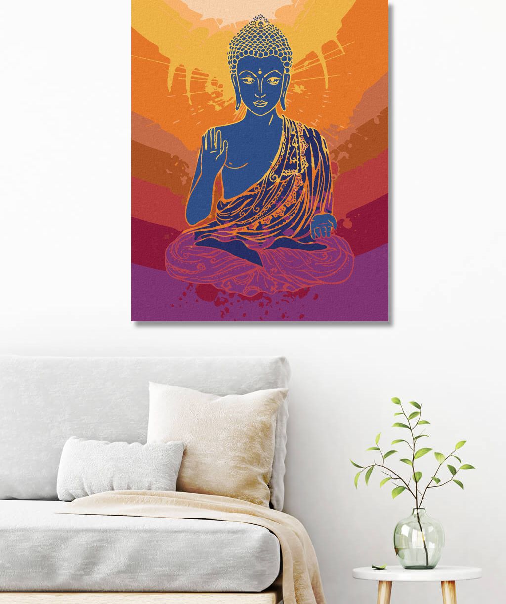zuty Malování podle čísel - BUDDHA NA ORANŽOVÉM POZADÍ - Rozměr: 40x50 cm, Rámování: Varianta: vypnuté plátno na rám - obrázek 6