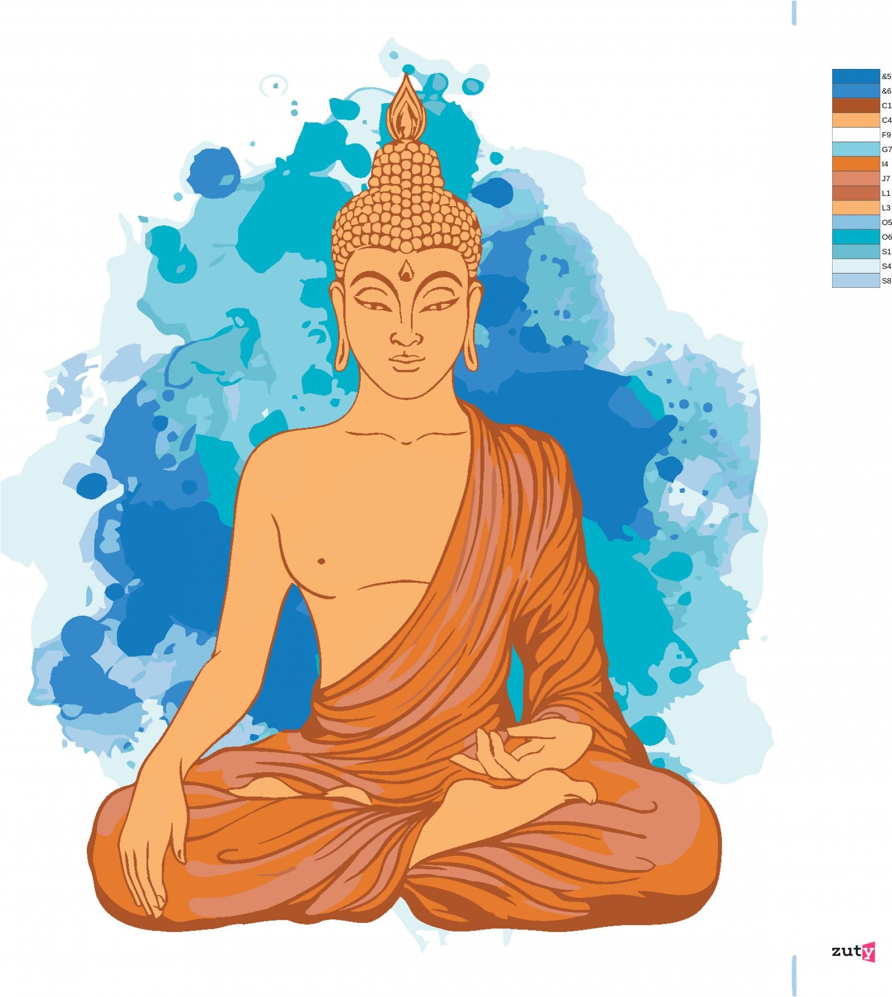 zuty Malování podle čísel - MEDITUJÍCÍ ORANŽOVÝ BUDDHA - Rozměr: 40x50 cm, Rámování: Varianta: bez rámu a bez vypnutí plátna - obrázek 4