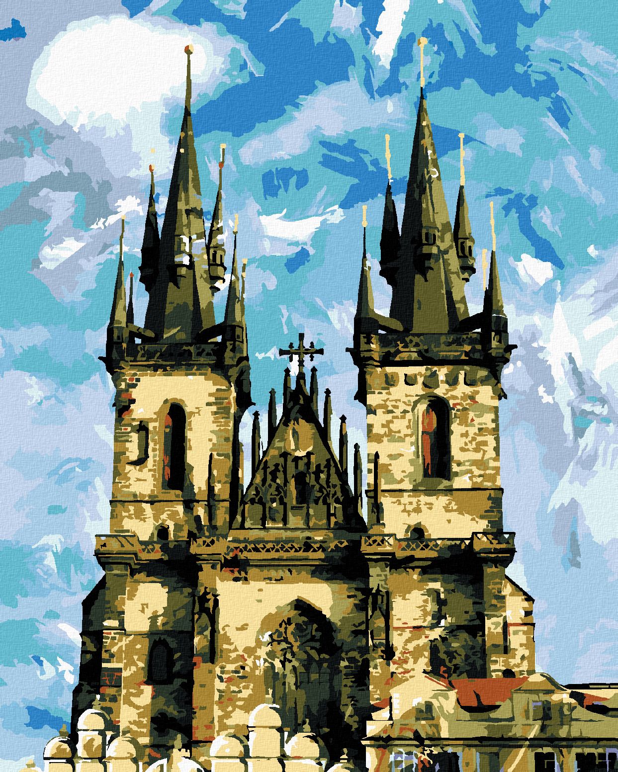 zuty Malování podle čísel - KATEDRÁLA TÝNSKÝ CHRÁM PRAHA - Rozměr: 40x50 cm, Rámování: Varianta: vypnuté plátno na rám - obrázek 1