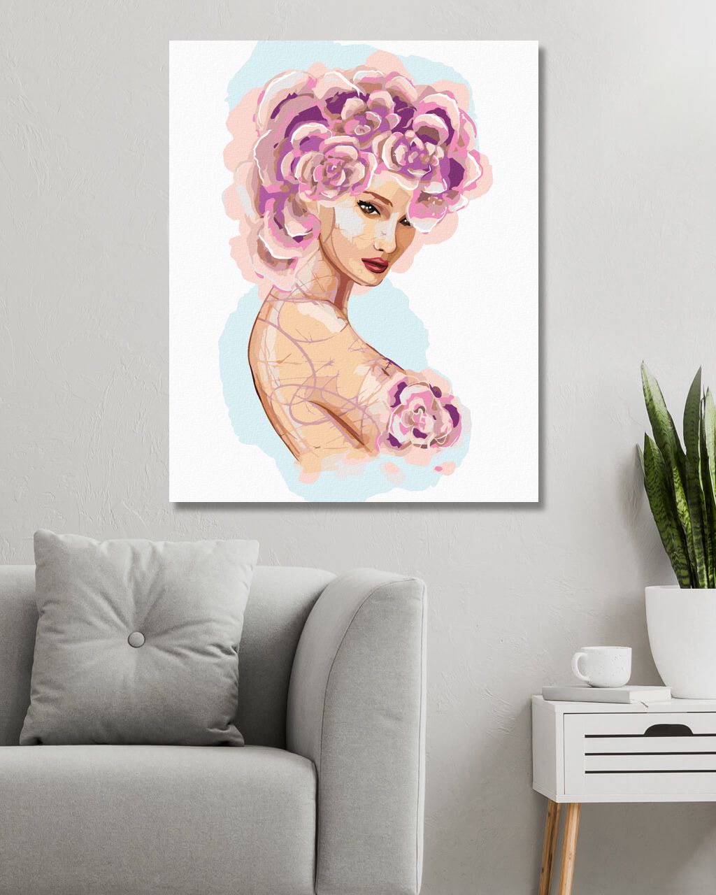 zuty Malování podle čísel - ŽENA S RŮŽOVÝMI KVĚTINAMI - Rozměr: 40x50 cm, Rámování: Varianta: vypnuté plátno na rám - obrázek 10