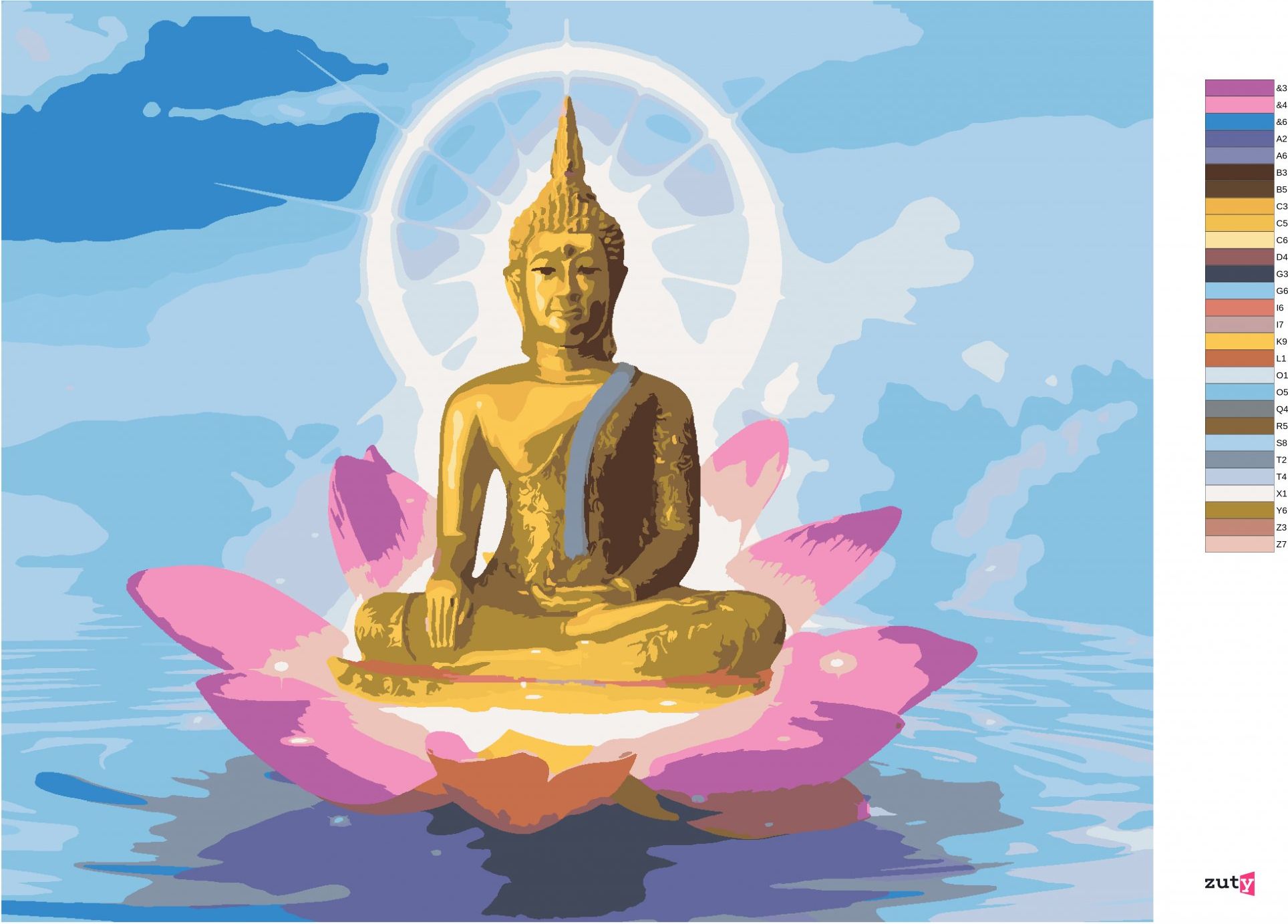 zuty Malování podle čísel - BUDDHA V LOTOSU - Rozměr: 40x50 cm, Rámování: Varianta: vypnuté plátno na rám - obrázek 4