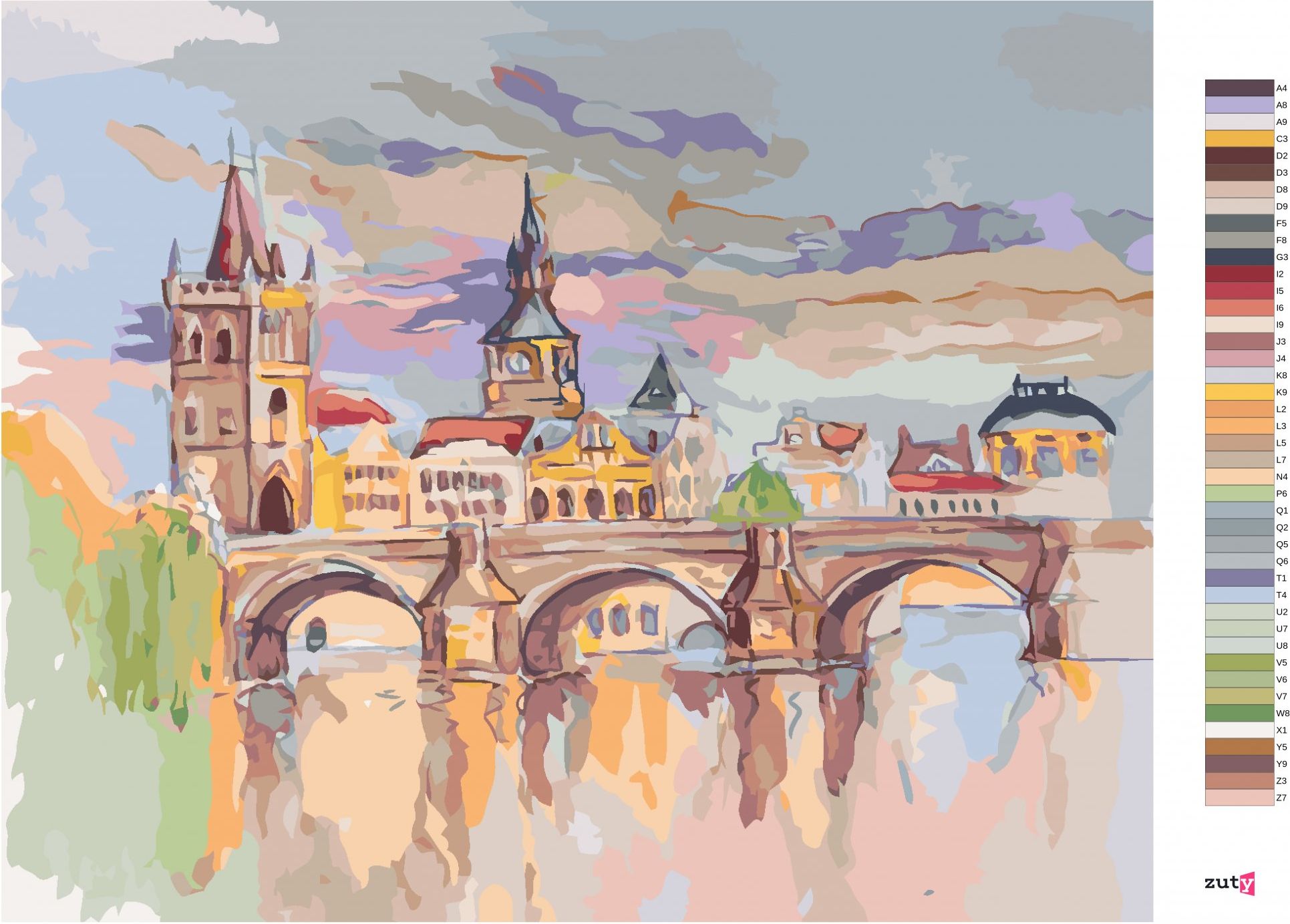 zuty Malování podle čísel - KARLŮV MOST ZA JASNÉHO DNE - Rozměr: 40x50 cm, Rámování: Varianta: bez rámu a bez vypnutí plátna - obrázek 9