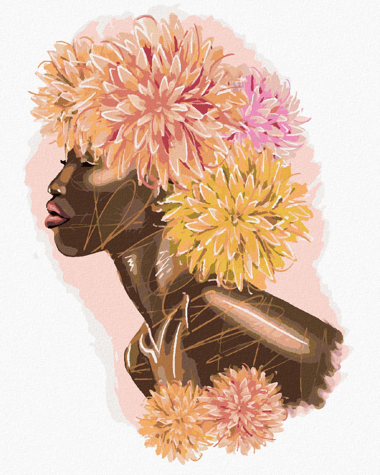 zuty Malování podle čísel - AFRICKÁ ŽENA S BAREVNÝMI KVĚTINAMI - Rozměr: 40x50 cm, Rámování: Varianta: vypnuté plátno na rám - obrázek 1