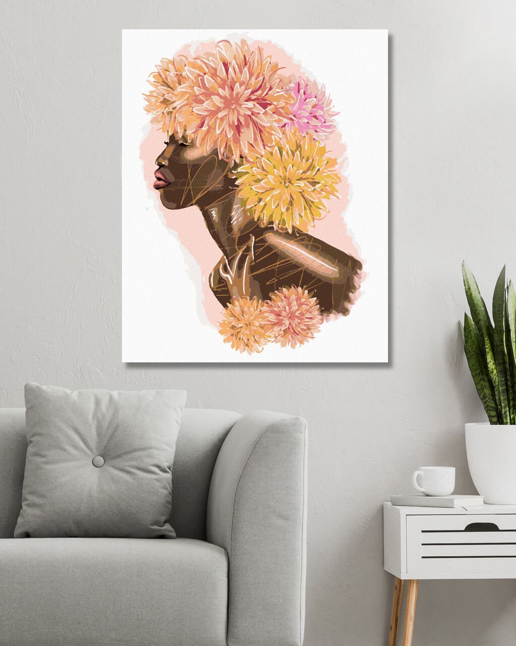 zuty Malování podle čísel - AFRICKÁ ŽENA S BAREVNÝMI KVĚTINAMI - Rozměr: 40x50 cm, Rámování: Varianta: vypnuté plátno na rám - obrázek 3