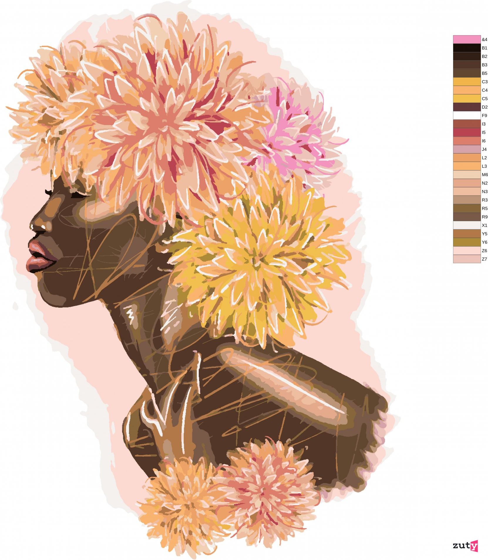 zuty Malování podle čísel - AFRICKÁ ŽENA S BAREVNÝMI KVĚTINAMI - Rozměr: 40x50 cm, Rámování: Varianta: vypnuté plátno na rám - obrázek 9