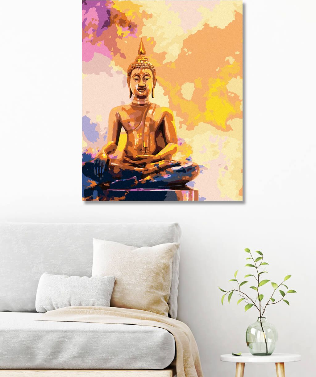 zuty Malování podle čísel - ZLATÝ BUDDHA NA BAREVNÉM POZADÍ - Rozměr: 40x50 cm, Rámování: Varianta: vypnuté plátno na rám - obrázek 2