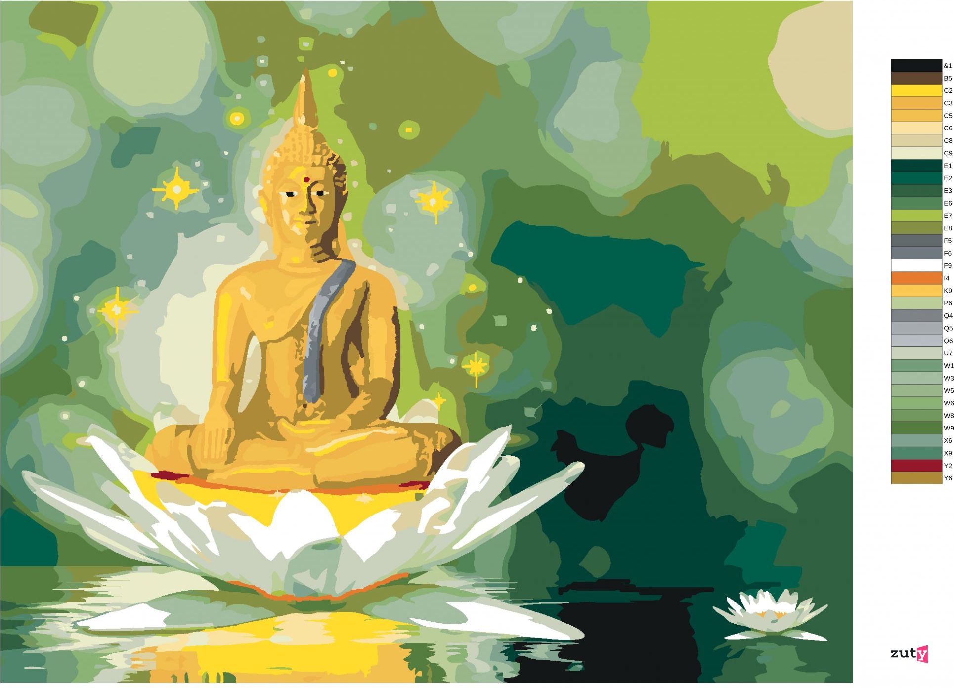 zuty Malování podle čísel - ZLATÝ BUDDHA V BÍLÉM LOTOSU - Rozměr: 40x50 cm, Rámování: Varianta: bez rámu a bez vypnutí plátna - obrázek 4