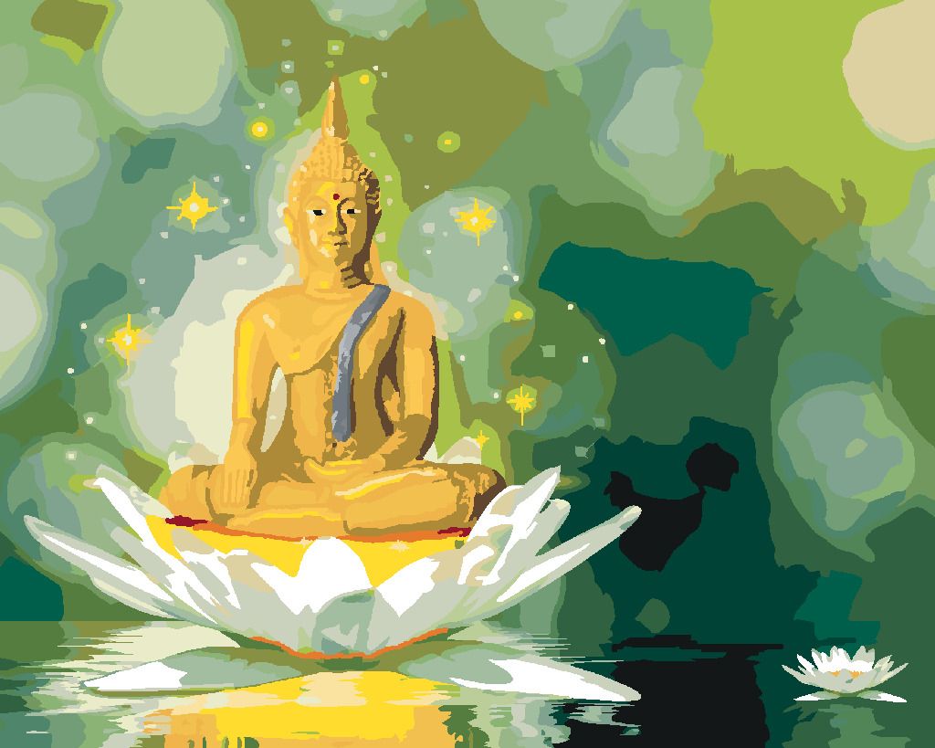 zuty Malování podle čísel - ZLATÝ BUDDHA V BÍLÉM LOTOSU - Rozměr: 40x50 cm, Rámování: Varianta: bez rámu a bez vypnutí plátna - obrázek 5