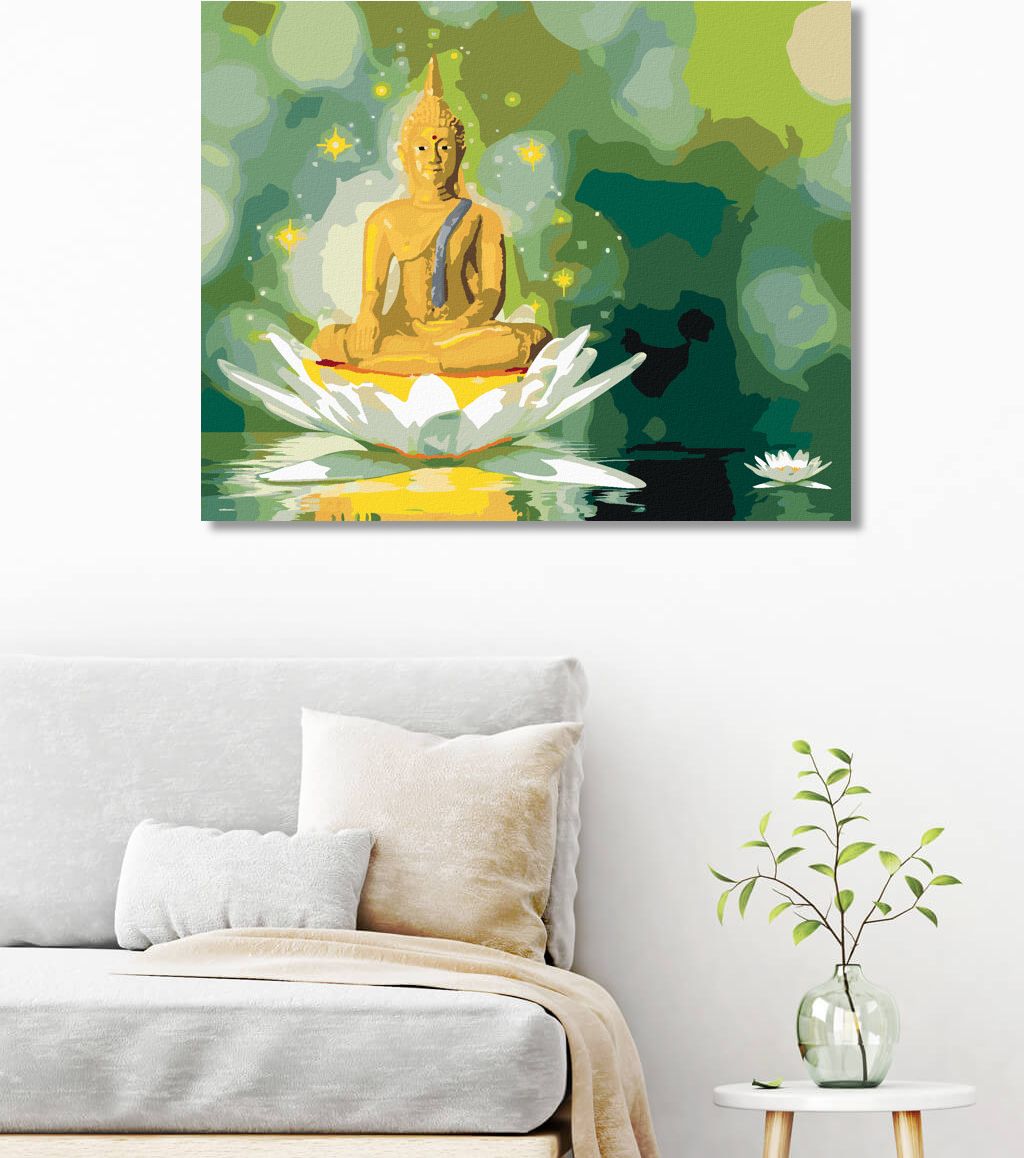 zuty Malování podle čísel - ZLATÝ BUDDHA V BÍLÉM LOTOSU - Rozměr: 40x50 cm, Rámování: Varianta: bez rámu a bez vypnutí plátna - obrázek 9