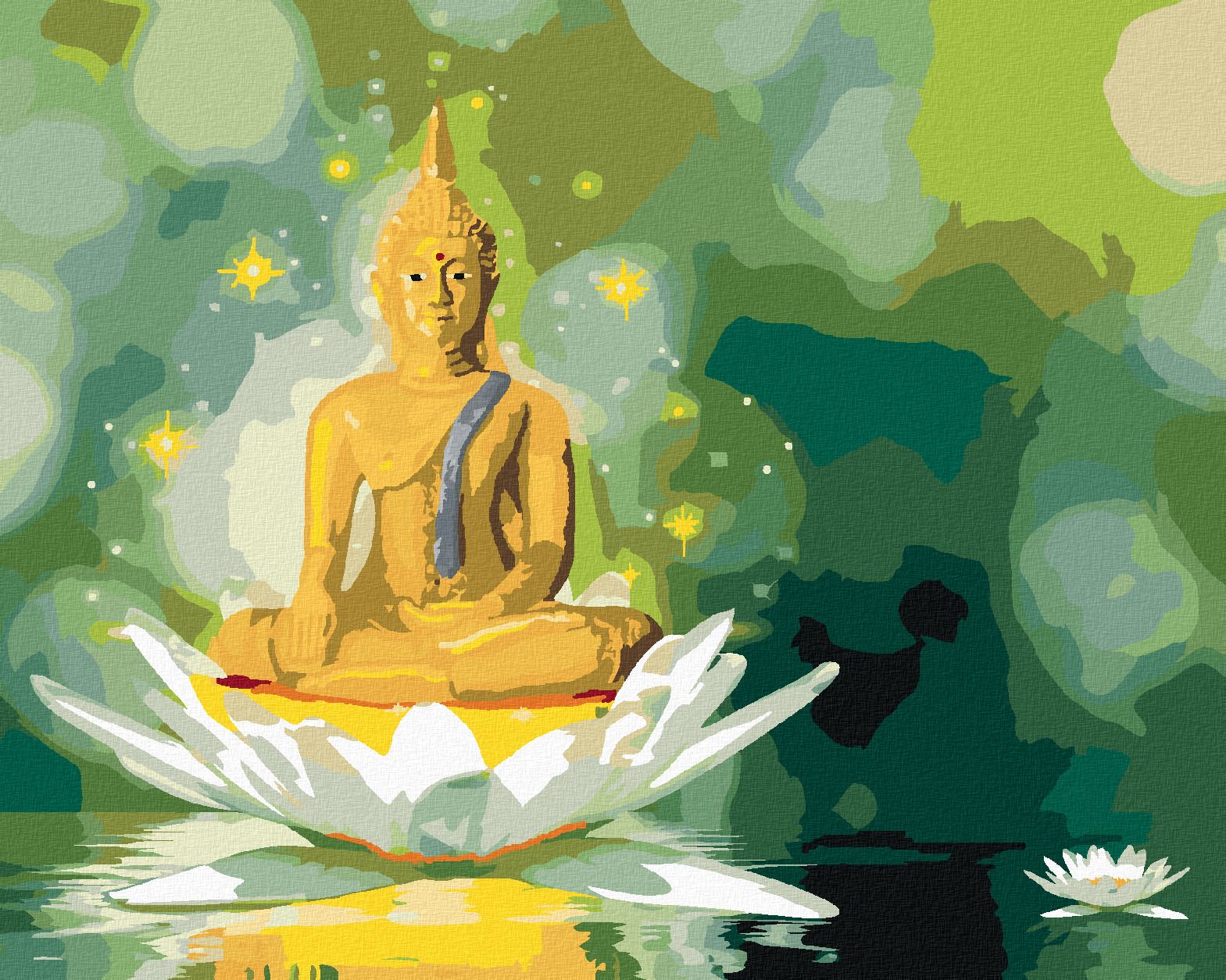 zuty Malování podle čísel - ZLATÝ BUDDHA V BÍLÉM LOTOSU - Rozměr: 40x50 cm, Rámování: Varianta: vypnuté plátno na rám - obrázek 1