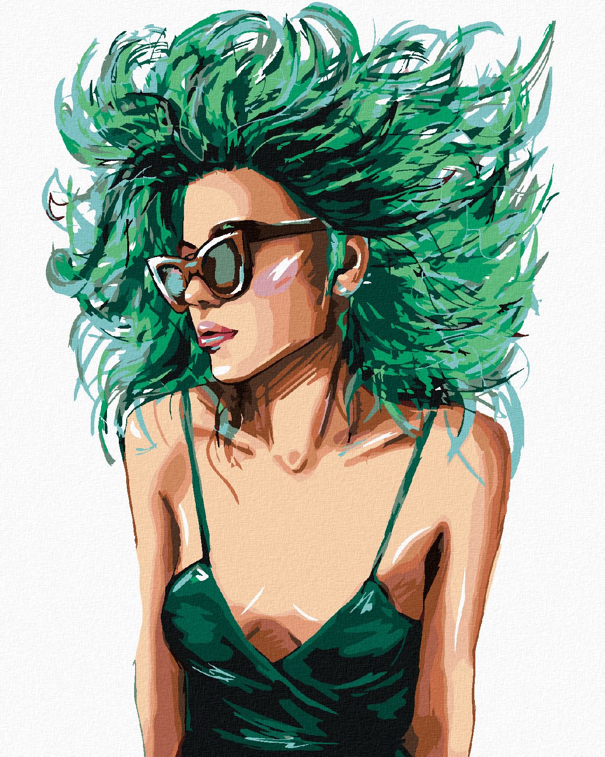 zuty Malování podle čísel - ŽENA SE ZELENÝMI VLASY - Rozměr: 40x50 cm, Rámování: Varianta: bez rámu a bez vypnutí plátna - obrázek 1