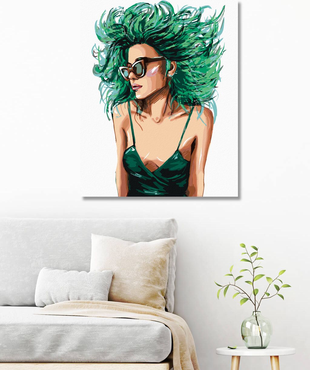 zuty Malování podle čísel - ŽENA SE ZELENÝMI VLASY - Rozměr: 40x50 cm, Rámování: Varianta: vypnuté plátno na rám - obrázek 4