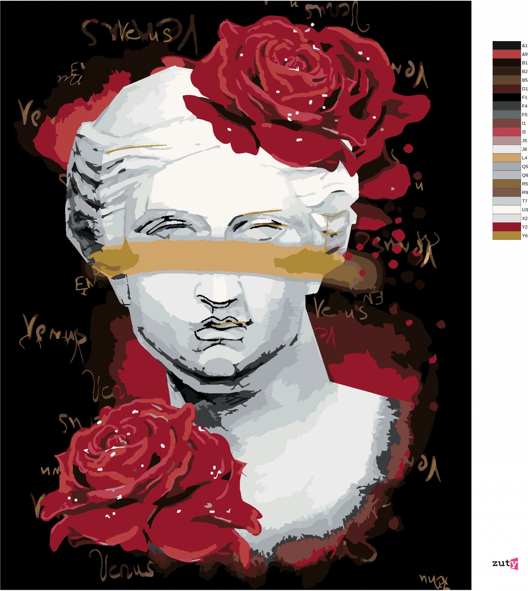 zuty Malování podle čísel - VENUŠE S ČERVENÝMI RŮŽEMI - Rozměr: 40x50 cm, Rámování: Varianta: vypnuté plátno na rám - obrázek 6