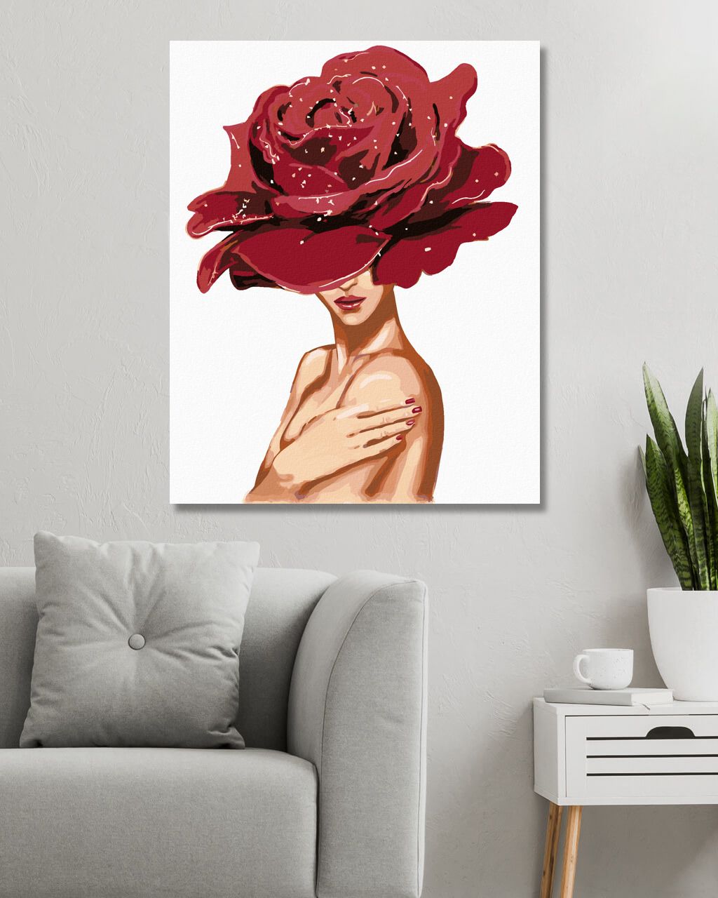 zuty Malování podle čísel - ŽENA S RŮŽÍ NA HLAVĚ - Rozměr: 40x50 cm, Rámování: Varianta: bez rámu a bez vypnutí plátna - obrázek 3