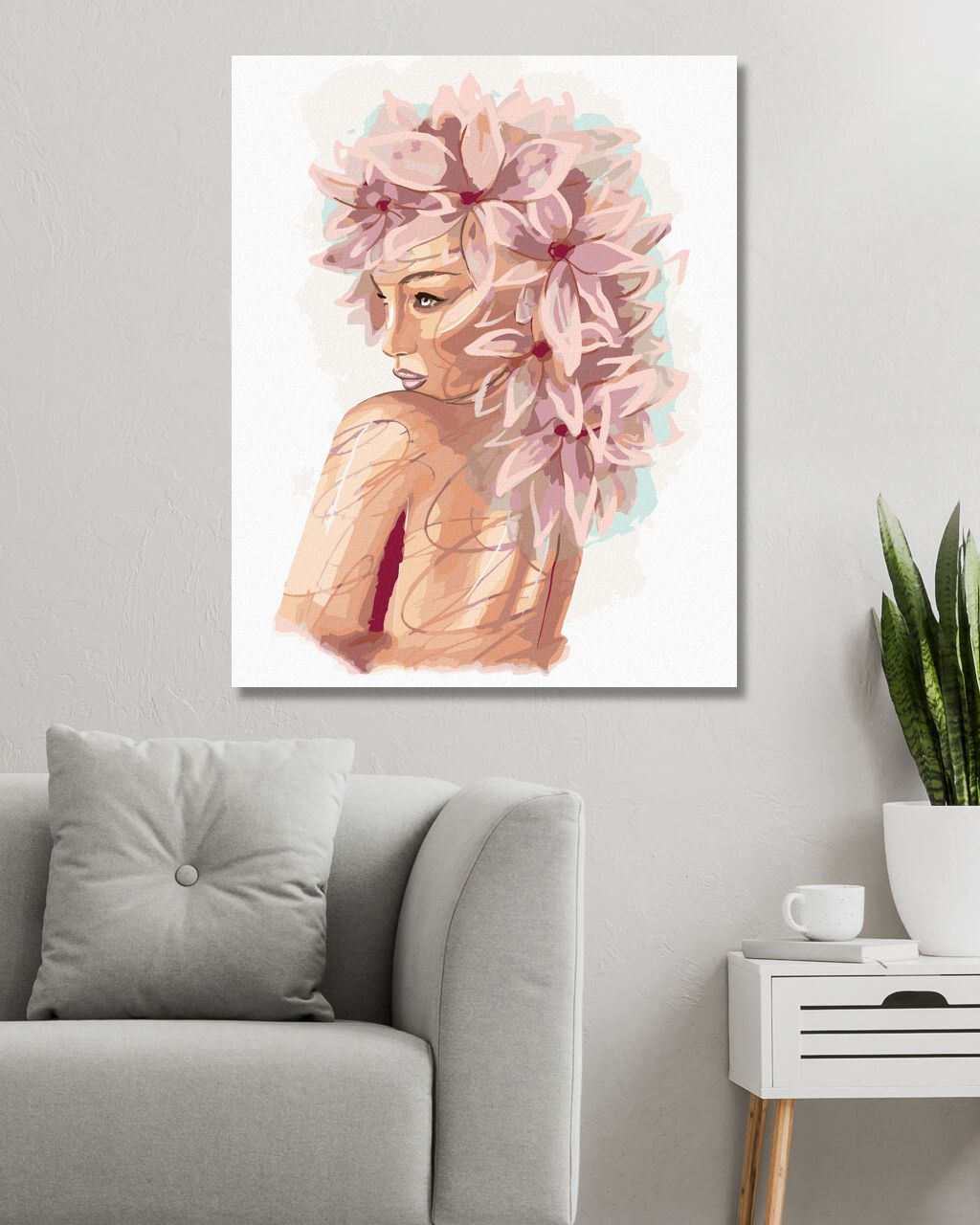 zuty Malování podle čísel - MLADÁ ŽENA S RŮŽOVÝMI KVĚTINAMI - Rozměr: 40x50 cm, Rámování: Varianta: bez rámu a bez vypnutí plátna - obrázek 2