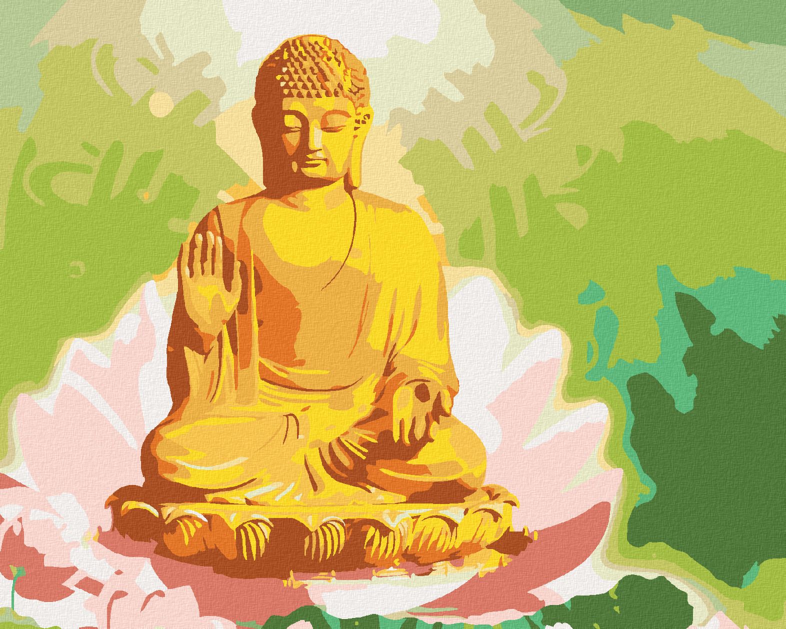 zuty Malování podle čísel - BUDDHA V LOTOSU A ZELENÉ POZADÍ - Rozměr: 40x50 cm, Rámování: Varianta: vypnuté plátno na rám - obrázek 1