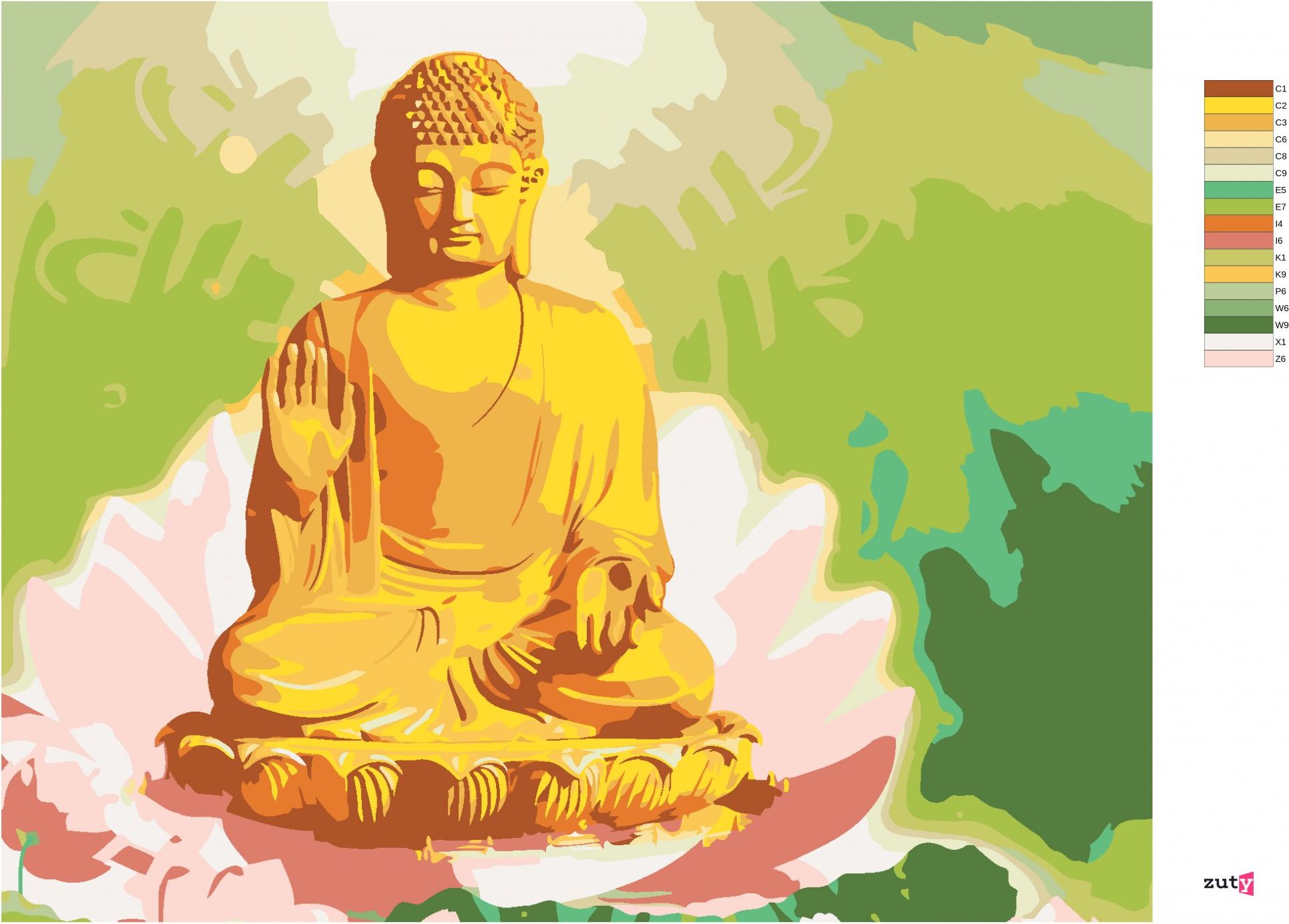 zuty Malování podle čísel - BUDDHA V LOTOSU A ZELENÉ POZADÍ - Rozměr: 40x50 cm, Rámování: Varianta: vypnuté plátno na rám - obrázek 8