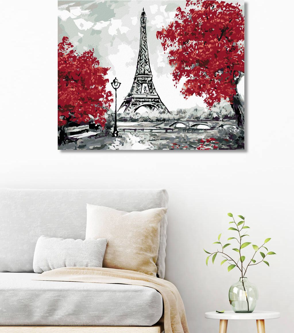zuty Malování podle čísel - EIFFELOVA VĚŽ A ČERVENÉ STROMY - Rozměr: 40x50 cm, Rámování: Varianta: bez rámu a bez vypnutí plátna - obrázek 5