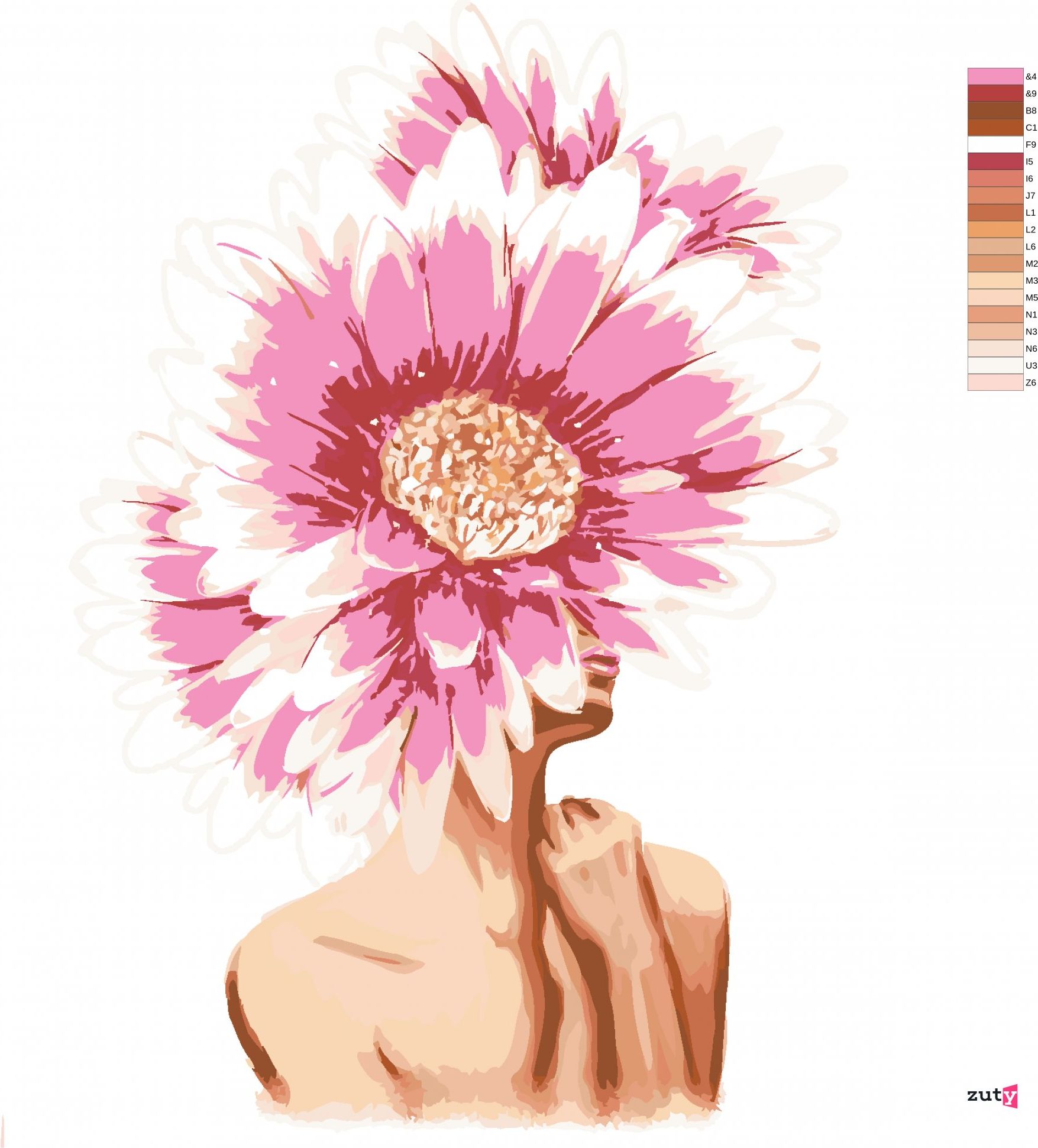 zuty Malování podle čísel - ŽENA S RŮŽOVOU KVĚTINOU NA HLAVĚ - Rozměr: 40x50 cm, Rámování: Varianta: bez rámu a bez vypnutí plátna - obrázek 5