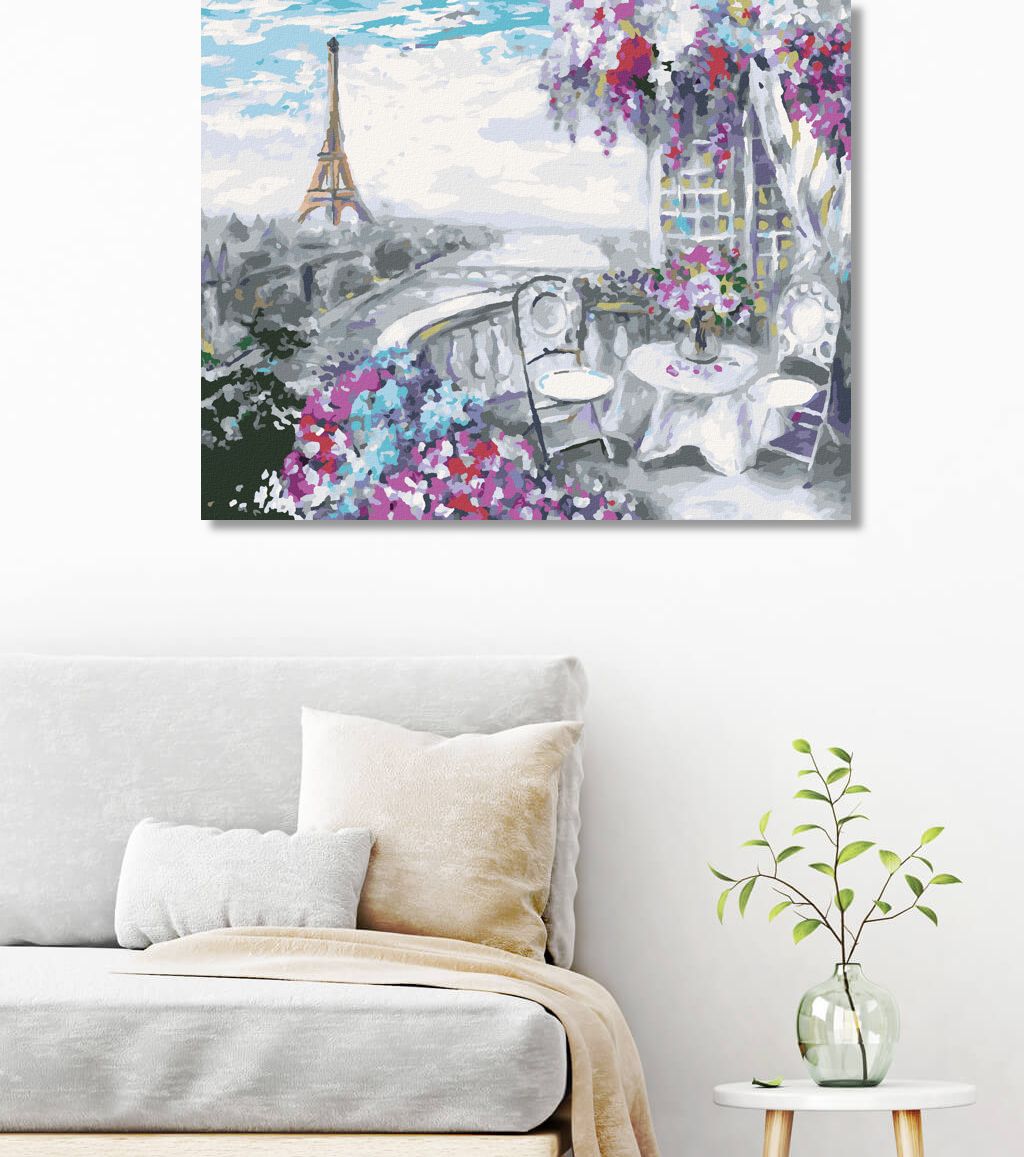 zuty Malování podle čísel - EIFFELOVA VĚŽ LETNÍ KAVÁRNA V PAŘÍŽI - Rozměr: 40x50 cm, Rámování: Varianta: vypnuté plátno na rám - obrázek 2