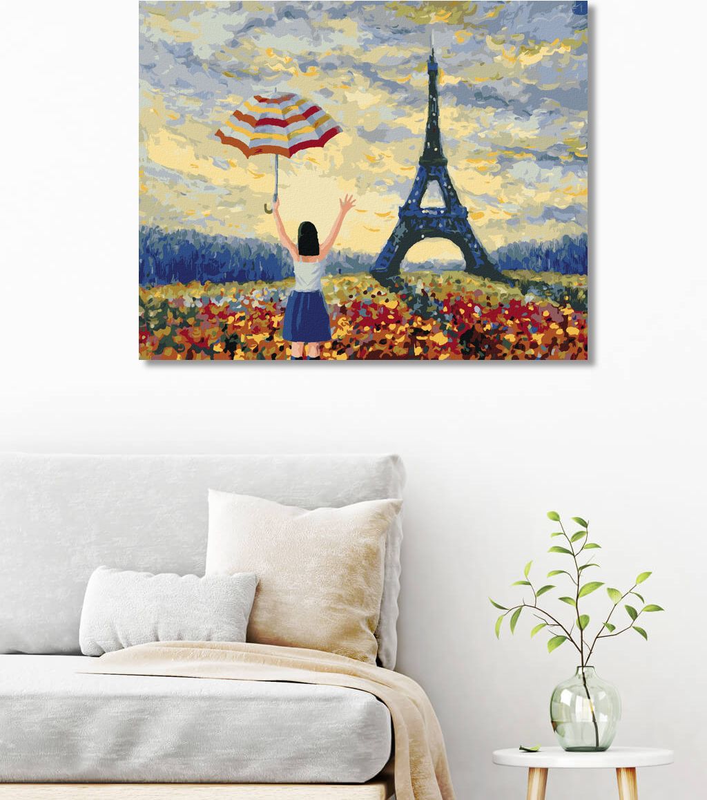 zuty Malování podle čísel - EIFFELOVA VĚŽ A ŽENA S DEŠTNÍKEM - Rozměr: 40x50 cm, Rámování: Varianta: bez rámu a bez vypnutí plátna - obrázek 4
