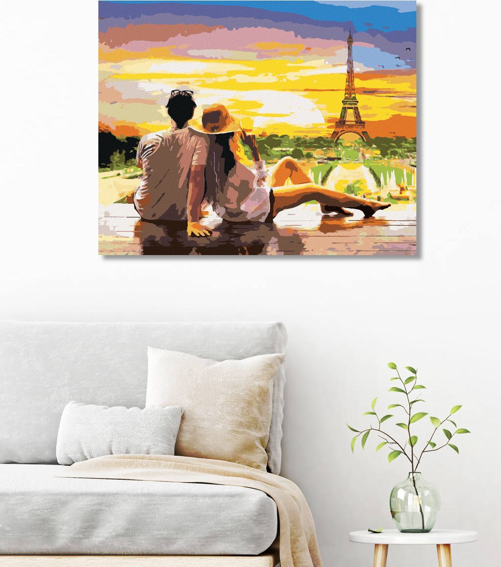 zuty Malování podle čísel - MLADÝ PÁR V PAŘÍŽI U EIFFELOVY VĚŽE - Rozměr: 40x50 cm, Rámování: Varianta: vypnuté plátno na rám - obrázek 3