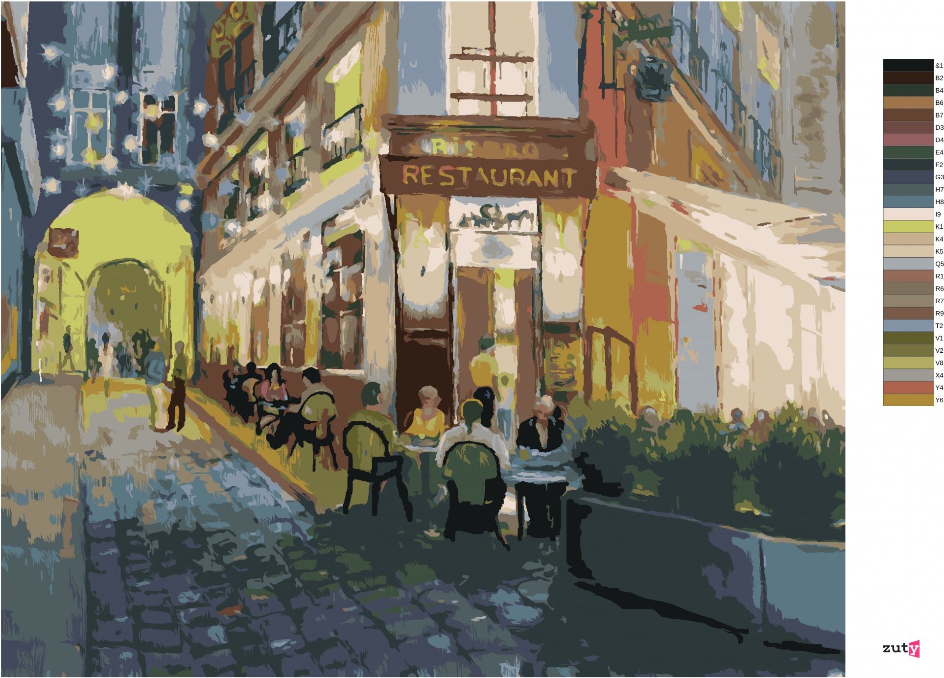 zuty Malování podle čísel - RESTAURACE V PAŘÍŽI - Rozměr: 40x50 cm, Rámování: Varianta: vypnuté plátno na rám - obrázek 2