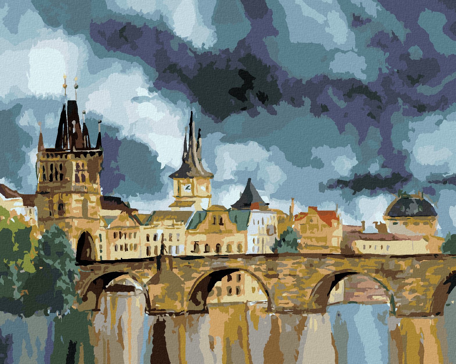 zuty Malování podle čísel - KARLŮV MOST V BOUŘI - Rozměr: 40x50 cm, Rámování: Varianta: vypnuté plátno na rám - obrázek 1