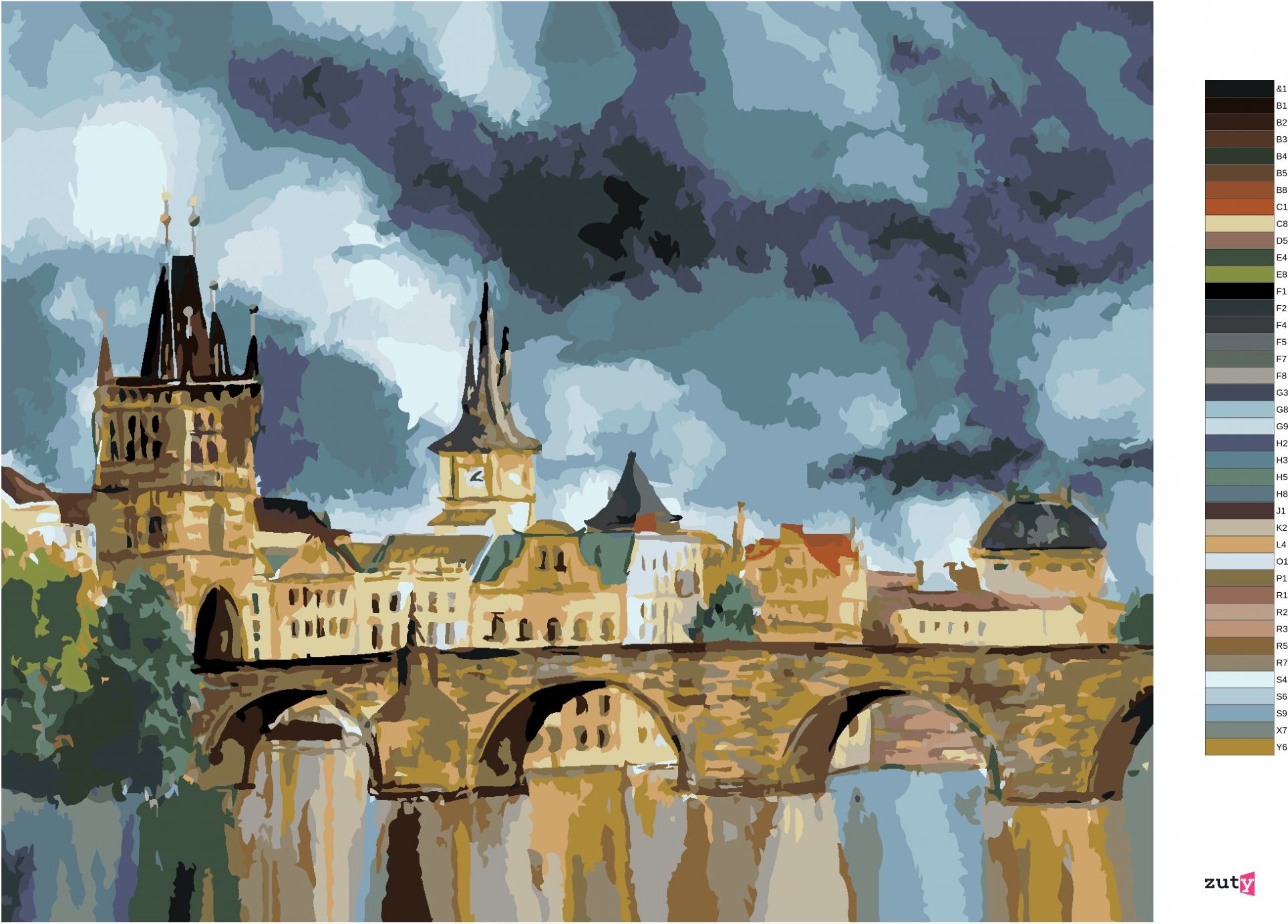 zuty Malování podle čísel - KARLŮV MOST V BOUŘI - Rozměr: 40x50 cm, Rámování: Varianta: vypnuté plátno na rám - obrázek 9