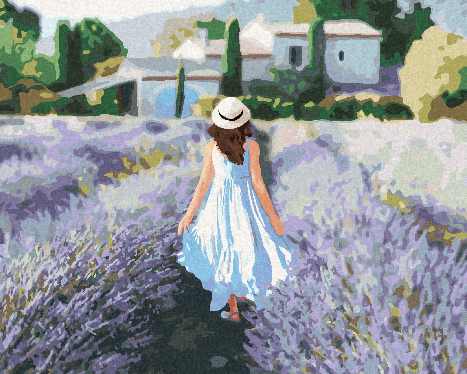 zuty Malování podle čísel - LEVANDULOVÉ POLE A ŽENA V PROVENCE - Rozměr: 40x50 cm, Rámování: Varianta: vypnuté plátno na rám - obrázek 1