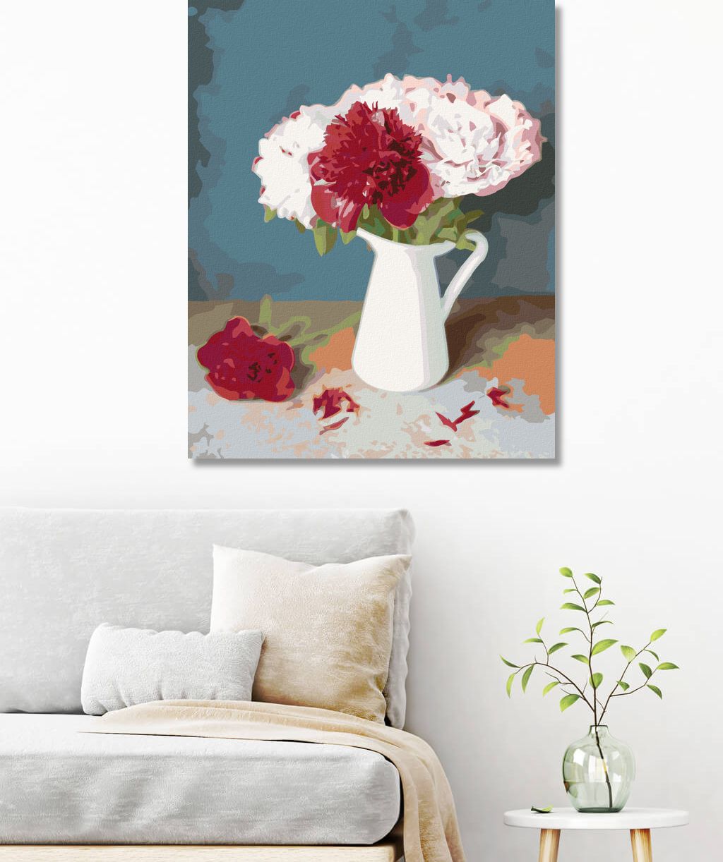 zuty Malování podle čísel - ČERVENÉ A BÍLÉ PIVOŇKY VE VÁZE - Rozměr: 40x50 cm, Rámování: Varianta: bez rámu a bez vypnutí plátna - obrázek 4